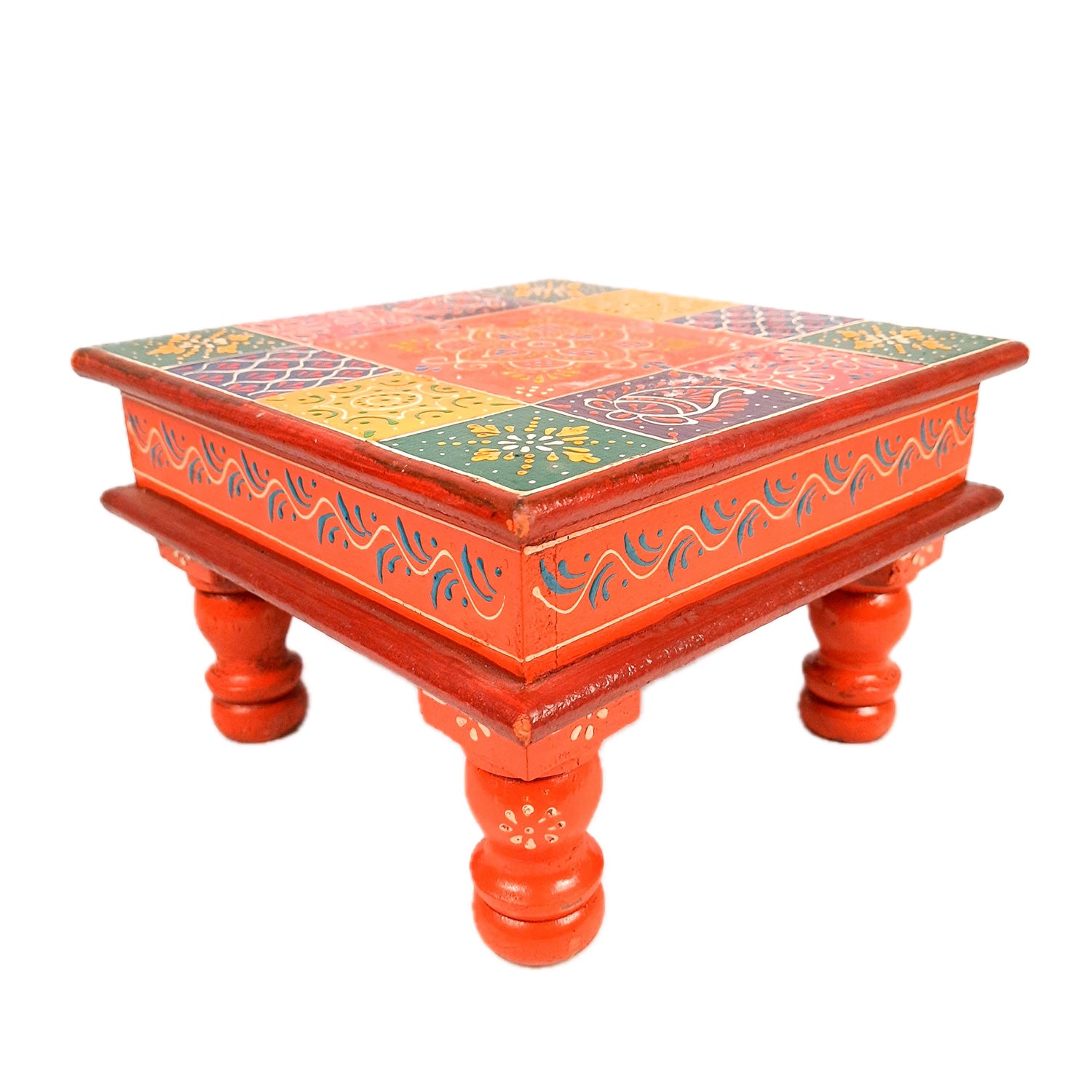 Puja Chowki Bajot| Wooden Chauki For Sitting | Peeta / Patla - For Home, living Room, Corner, Mandir Decoration & Gifts - 10 Inch - apkamart