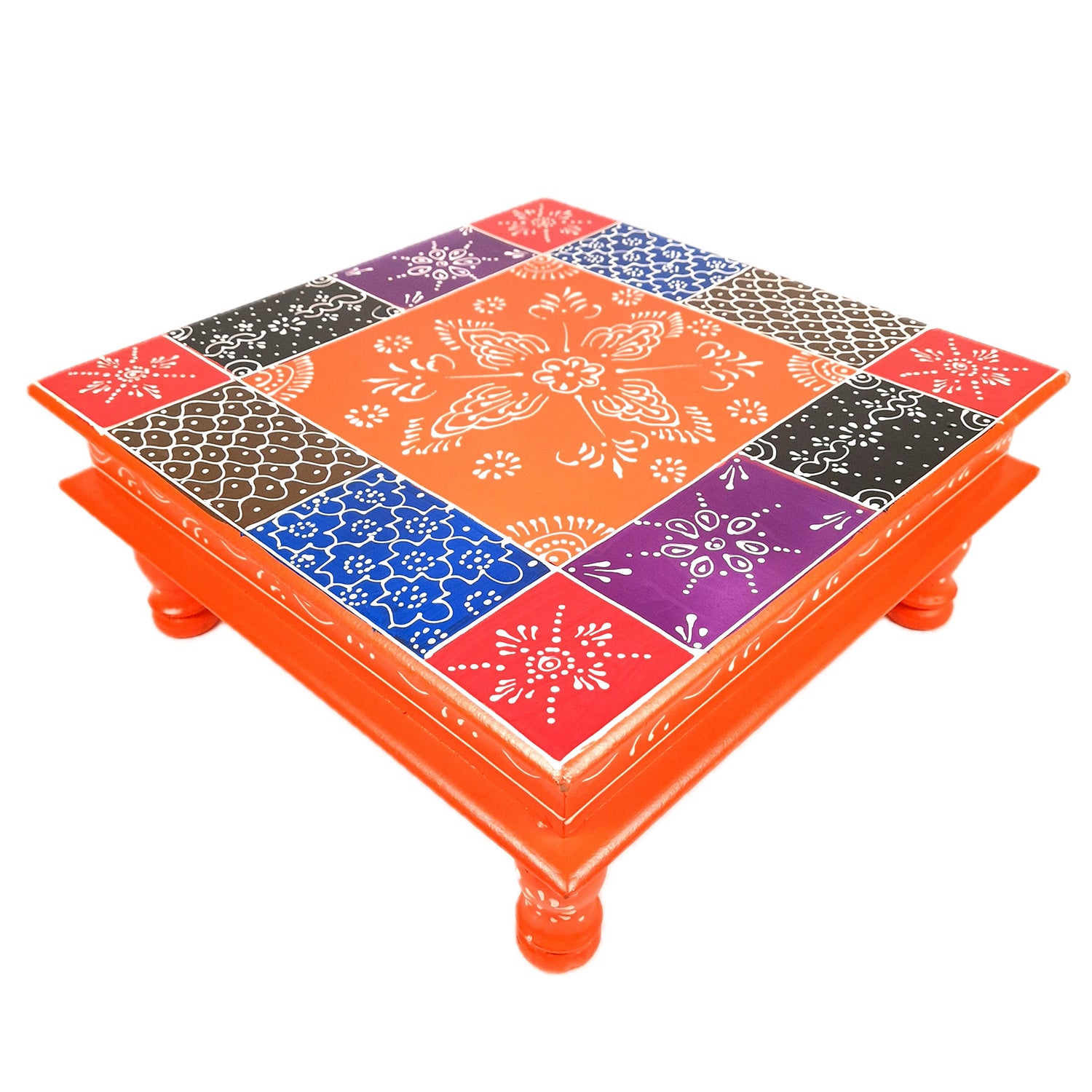 Puja Chowki Bajot Wooden | Wooden Pooja Peeta Table | Stool / Aasan for God Idols - for Festivals, Home, living Room, Corner, Mandir Decoration & Gifts - 15 Inch - apkamart