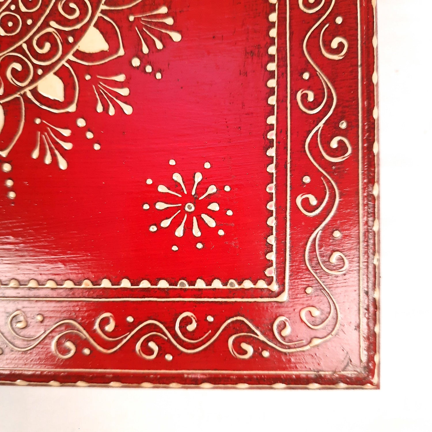 Wooden Puja Peeta Chowki | Stool / Aasan for God Idols |Wooden Pooja Chowki Table - for Festivals, Home, living Room, Corner, Mandir Decoration & Gifts - Apkamart #Color_Red