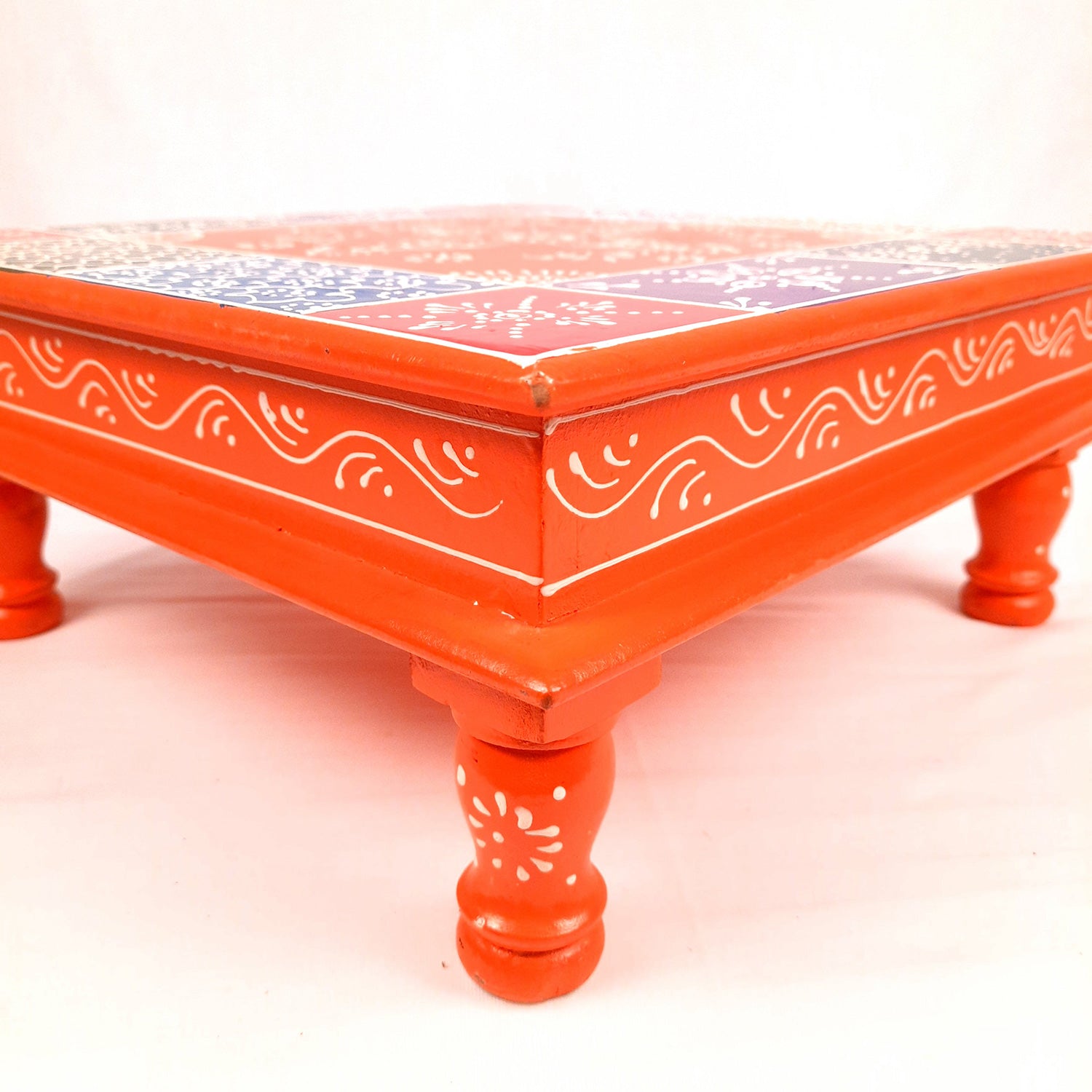 Puja Chowki Bajot Wooden | Wooden Pooja Peeta Table | Stool / Aasan for God Idols - for Festivals, Home, living Room, Corner, Mandir Decoration & Gifts - 15 Inch - apkamart