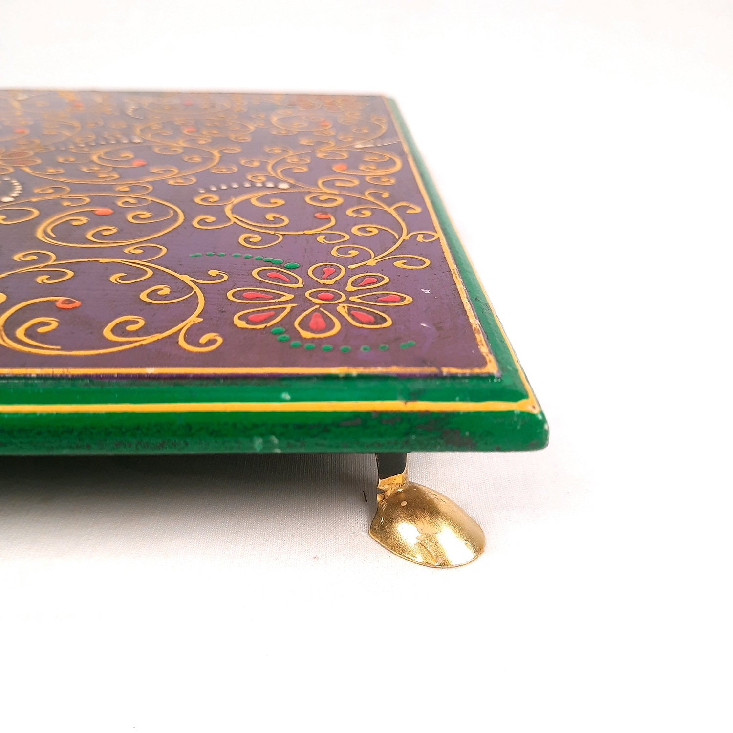 Wooden Puja Peeta Chowki | Stool / Aasan for God Idols |Wooden Pooja Chowki Table - for Festivals, Home, living Room, Corner, Mandir Decoration & Gifts - Apkamart #Color_Blue