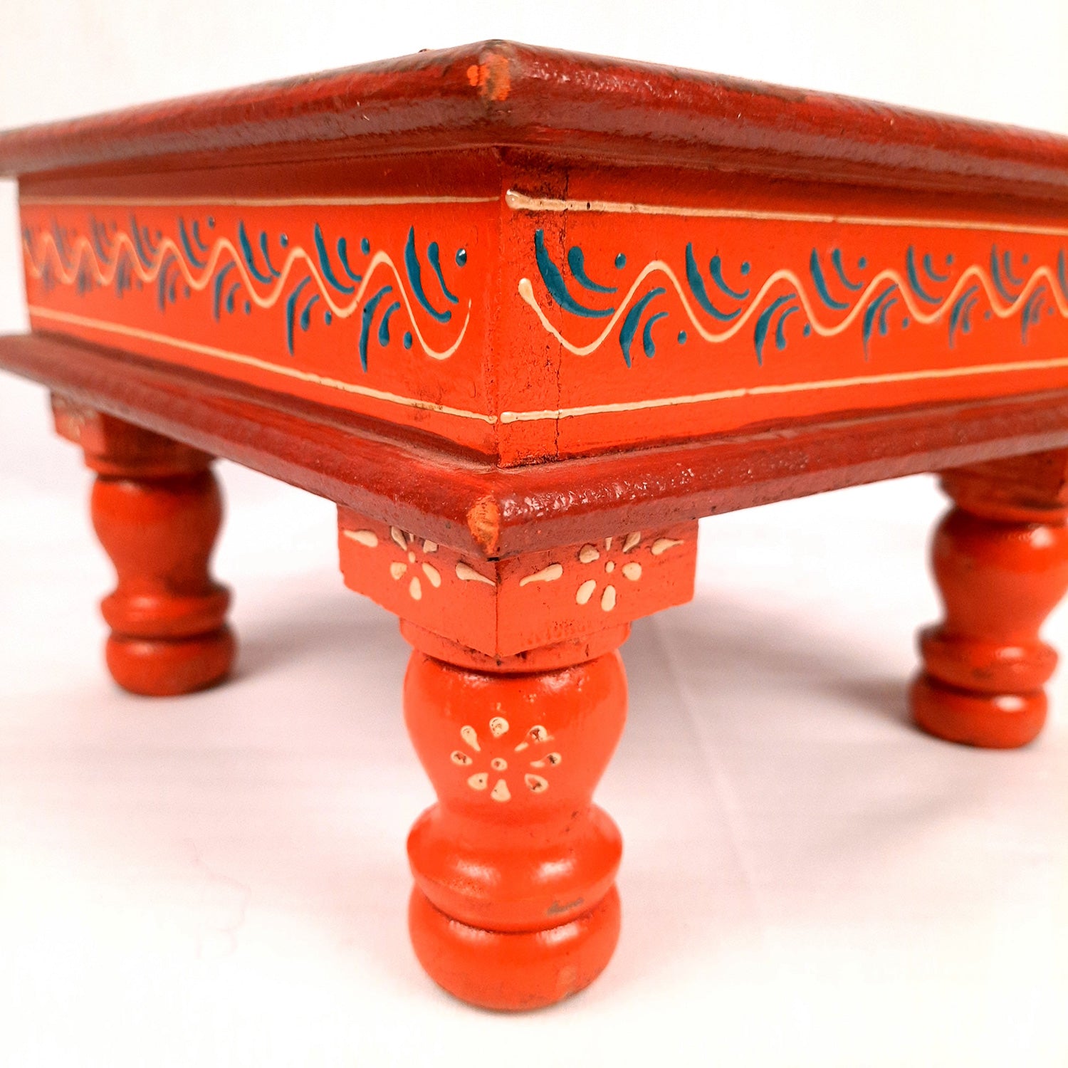 Puja Chowki Bajot| Wooden Chauki For Sitting | Peeta / Patla - For Home, living Room, Corner, Mandir Decoration & Gifts - 10 Inch - apkamart