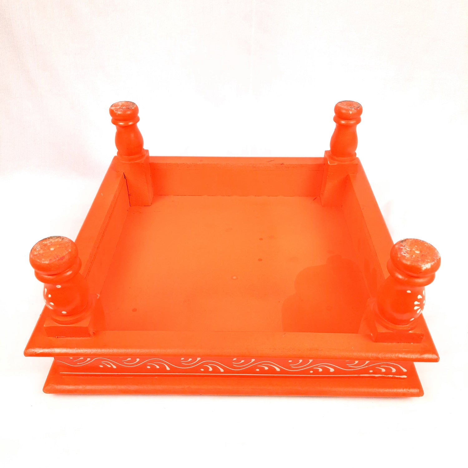 Puja Chowki Bajot Wooden | Wooden Pooja Peeta Table | Stool / Aasan for God Idols - for Festivals, Home, living Room, Corner, Mandir Decoration & Gifts - 15 Inch - apkamart