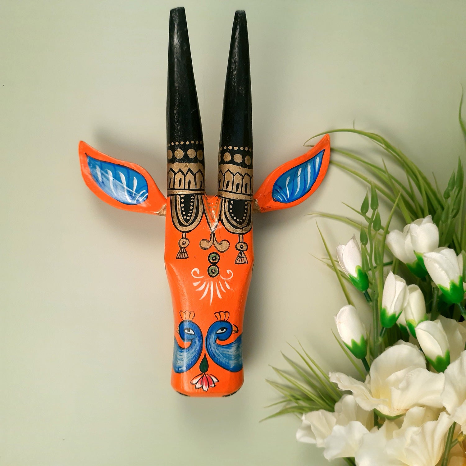 Wooden Cow Head Wall Hanging | Bull Face Wall Decor | Vintage Decor - For Home, Living Room, Entrance, Puja Room & Gifts - Apkamart #Size_Big