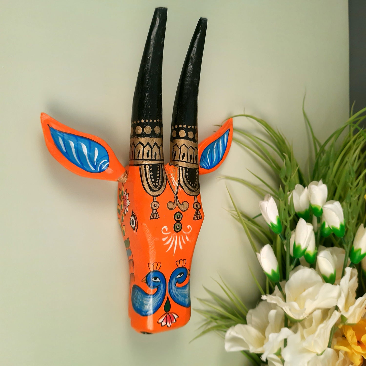 Wooden Cow Head Wall Hanging | Bull Face Wall Decor | Vintage Decor - For Home, Living Room, Entrance, Puja Room & Gifts - Apkamart #Size_Big