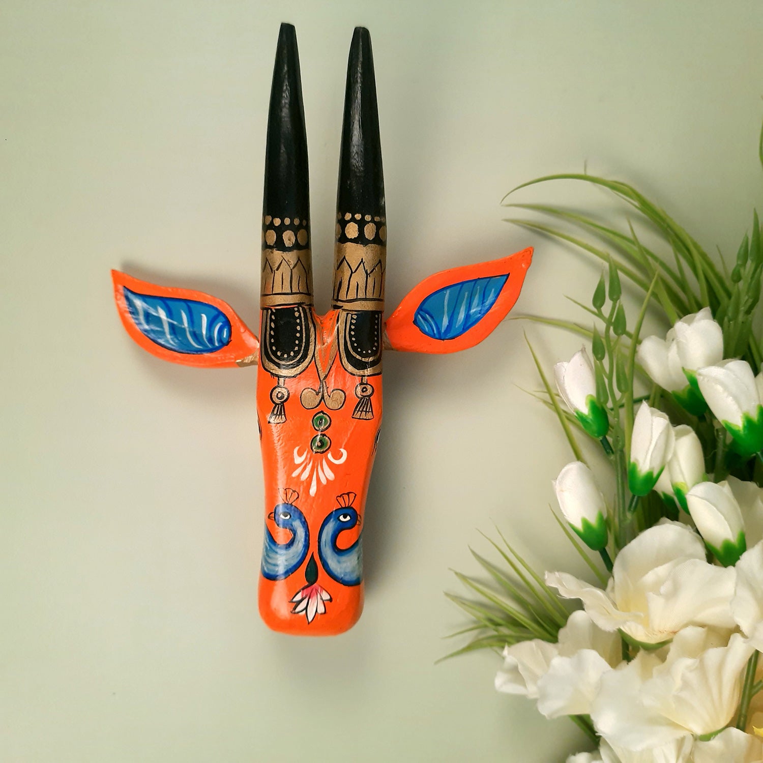 Wooden Cow Head Wall Hanging | Bull Face Wall Decor | Vintage Decor - For Home, Living Room, Entrance, Puja Room & Gifts - Apkamart #Size_Medium