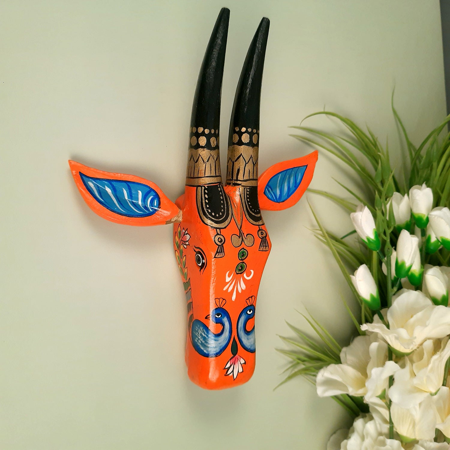 Wooden Cow Head Wall Hanging | Bull Face Wall Decor | Vintage Decor - For Home, Living Room, Entrance, Puja Room & Gifts - Apkamart #Size_Medium