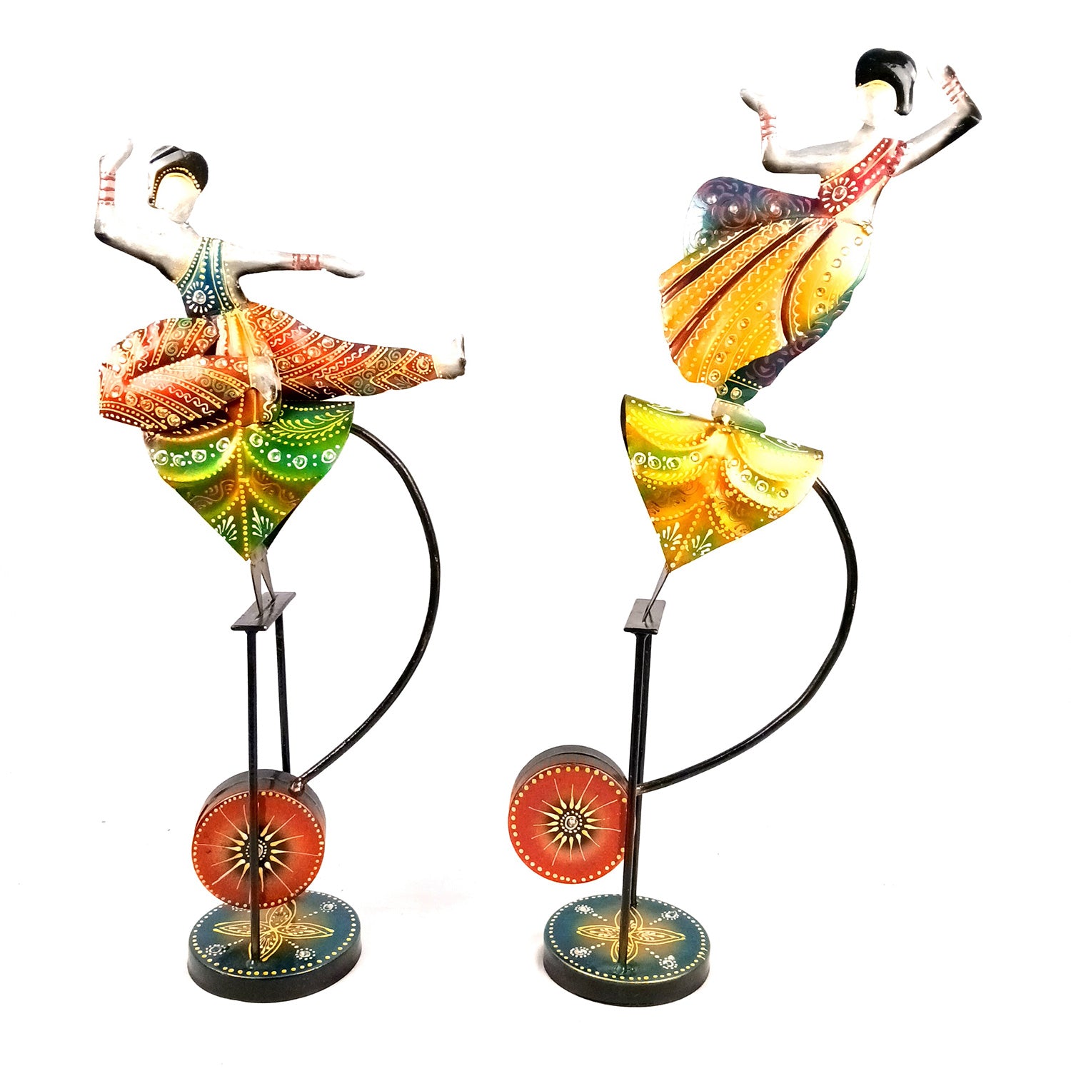 Dancing Girls Decorative Showpiece | Traditional Classical Dancers Bouncing Figurines - for Home, Living Room, TV Unit Decor & Gifts - 21 Inch (Set of 2) - Apkamart