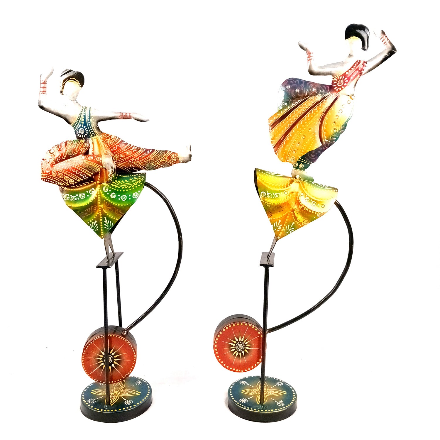 Dancing Girls Decorative Showpiece | Traditional Classical Dancers Bouncing Figurines - for Home, Living Room, TV Unit Decor & Gifts - 21 Inch (Set of 2) - Apkamart