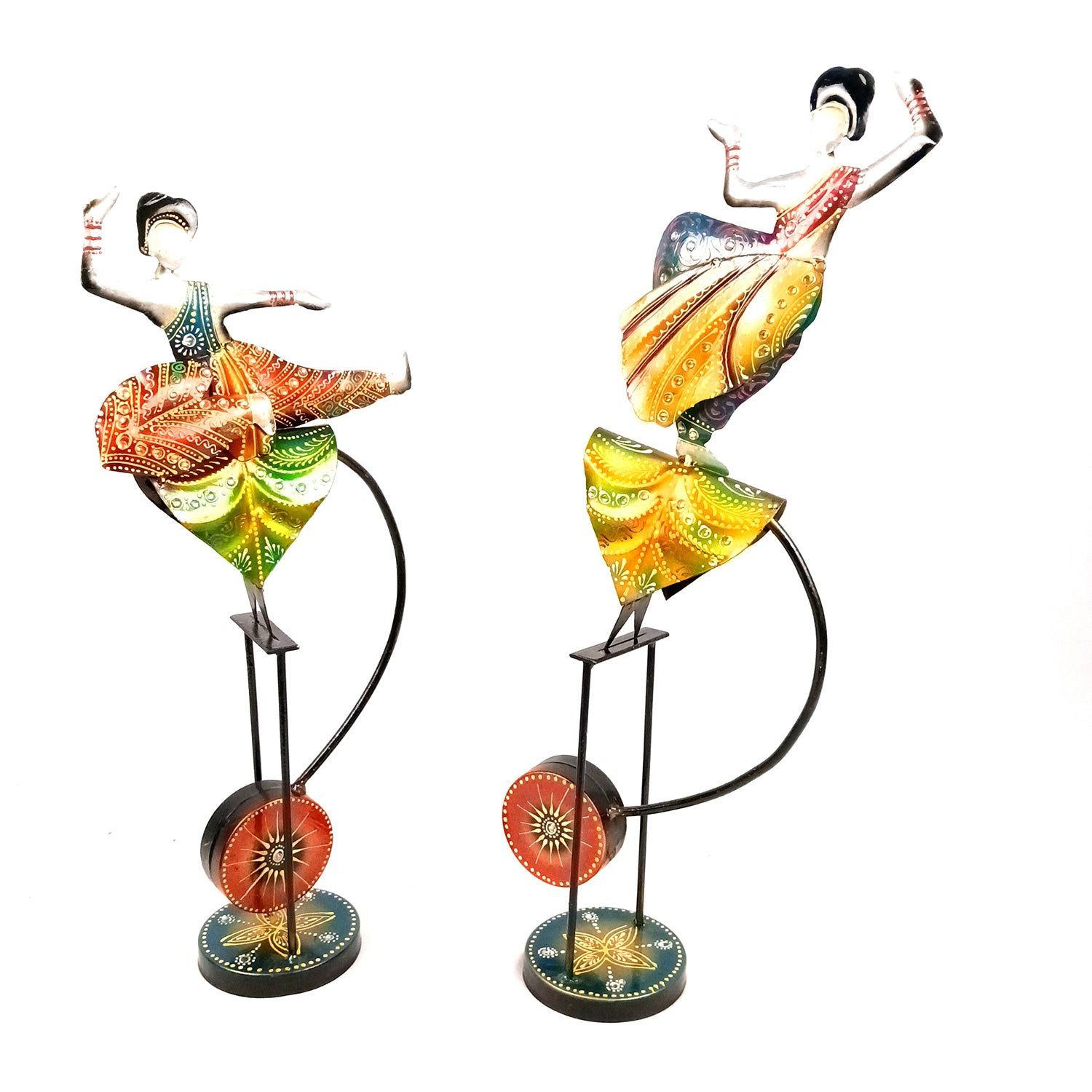 Dancing Girls Decorative Showpiece | Traditional Classical Dancers Bouncing Figurines - for Home, Living Room, TV Unit Decor & Gifts - 21 Inch (Set of 2) - Apkamart