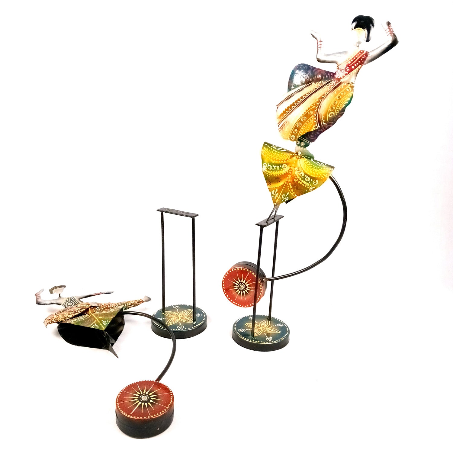 Dancing Girls Decorative Showpiece | Traditional Classical Dancers Bouncing Figurines - for Home, Living Room, TV Unit Decor & Gifts - 21 Inch (Set of 2) - Apkamart