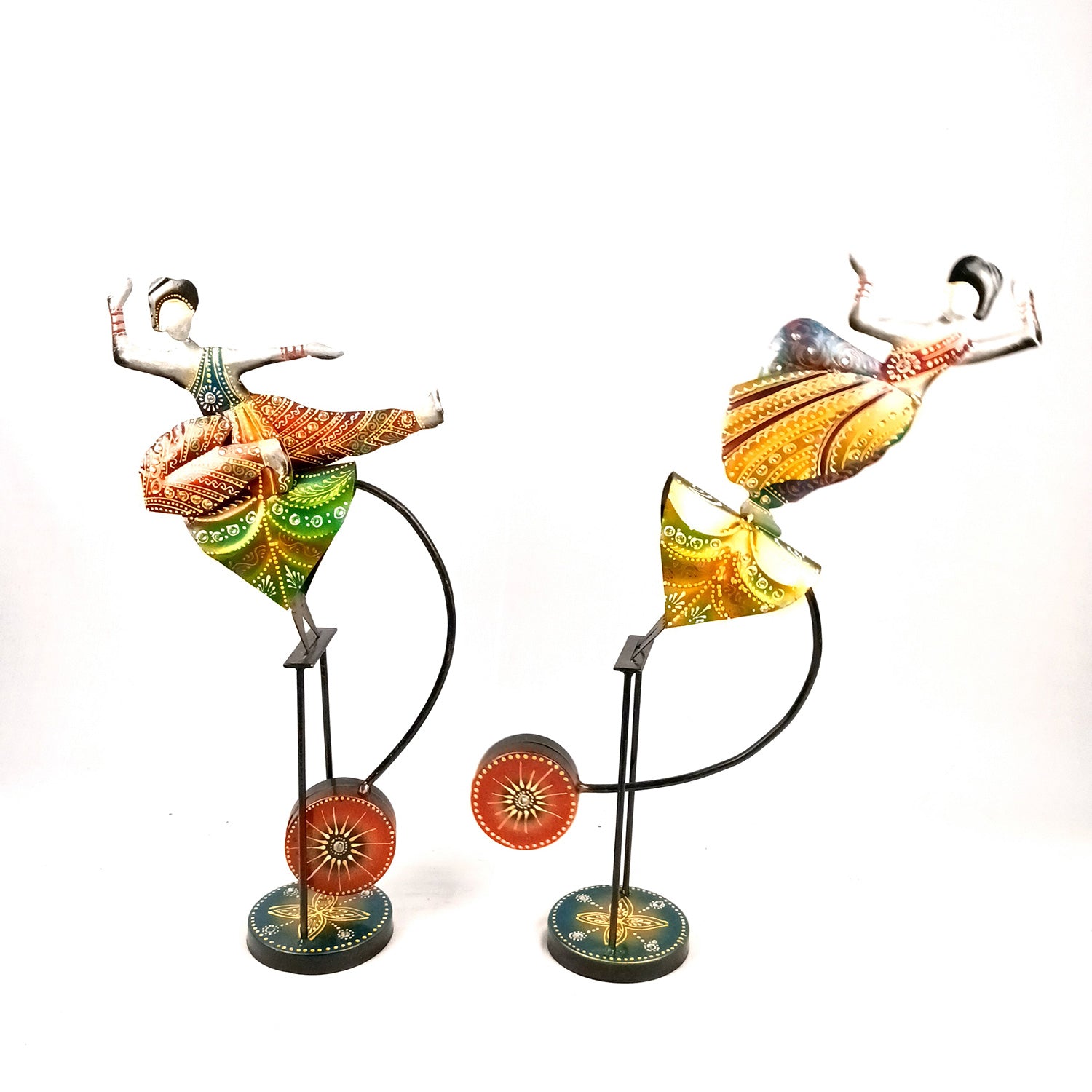 Dancing Girls Decorative Showpiece | Traditional Classical Dancers Bouncing Figurines - for Home, Living Room, TV Unit Decor & Gifts - 21 Inch (Set of 2) - Apkamart