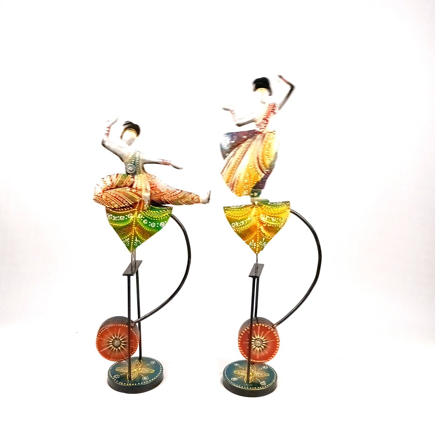 Dancing Girls Decorative Showpiece | Traditional Classical Dancers Bouncing Figurines - for Home, Living Room, TV Unit Decor & Gifts - 21 Inch (Set of 2) - Apkamart