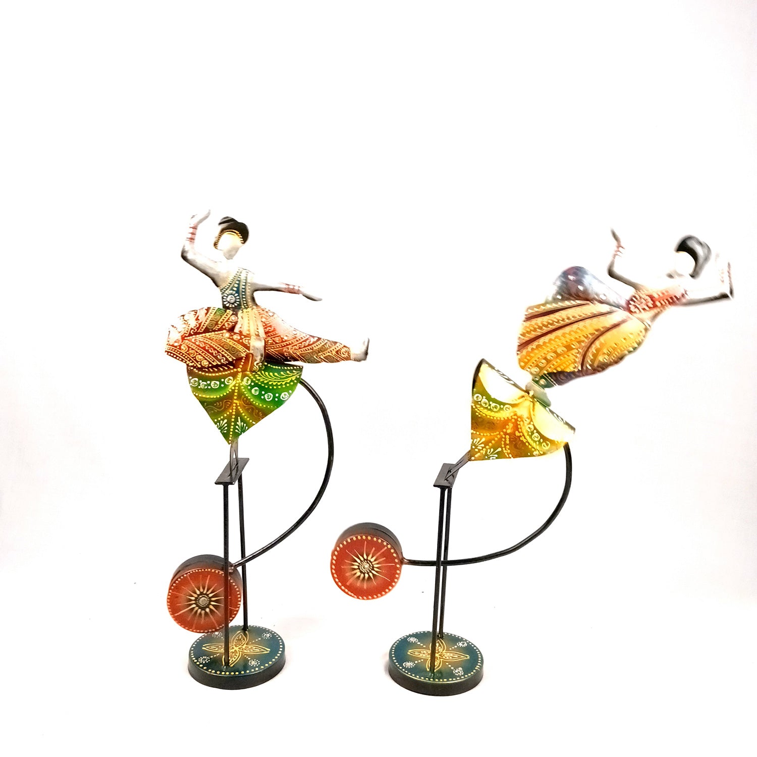 Dancing Girls Decorative Showpiece | Traditional Classical Dancers Bouncing Figurines - for Home, Living Room, TV Unit Decor & Gifts - 21 Inch (Set of 2) - Apkamart