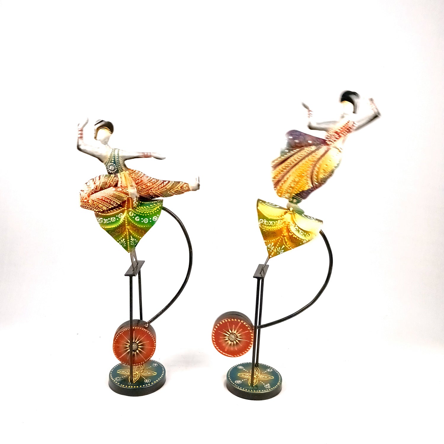 Dancing Girls Decorative Showpiece | Traditional Classical Dancers Bouncing Figurines - for Home, Living Room, TV Unit Decor & Gifts - 21 Inch (Set of 2) - Apkamart