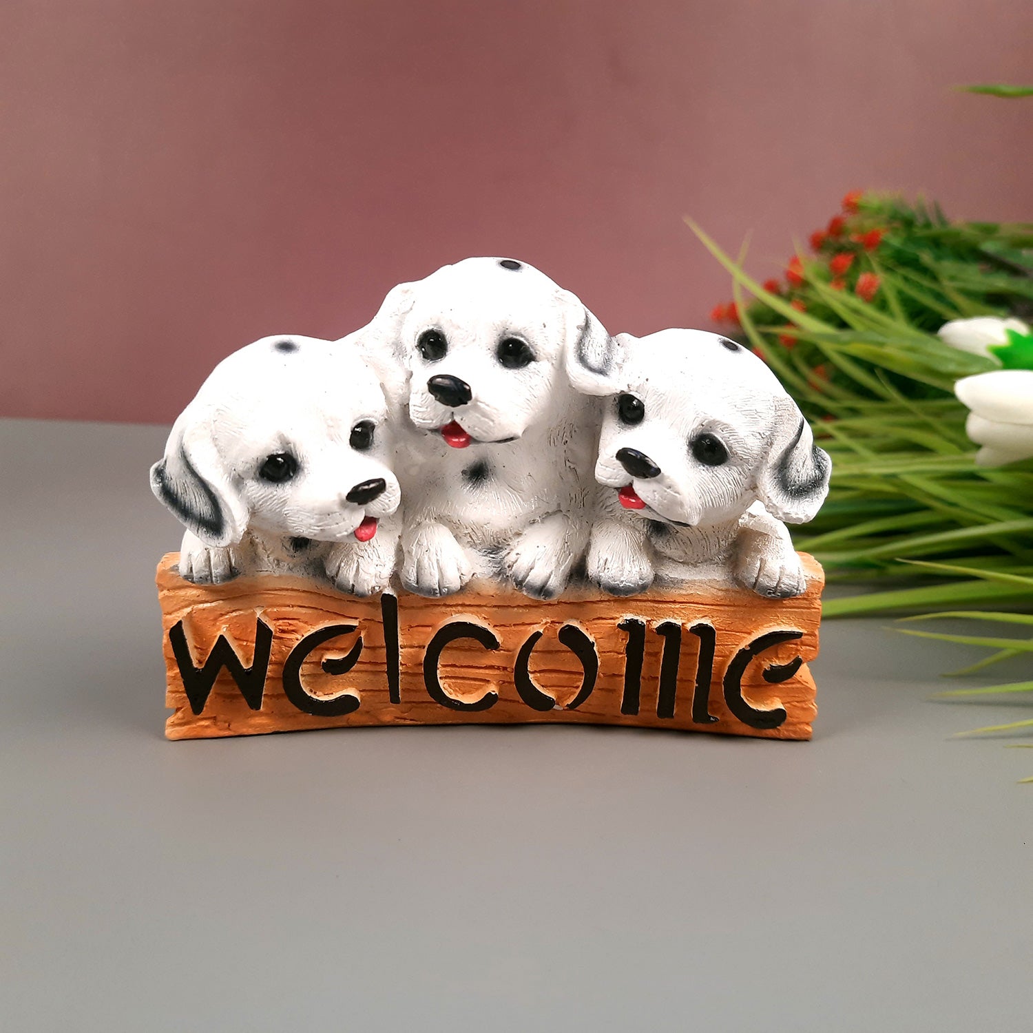 Welcome Dog Showpiece Statue | Animal Figurine - for Door, Entrance, Living Room, Kitchen Decor, House Warming Gifts - 6 Inch - Apkamart