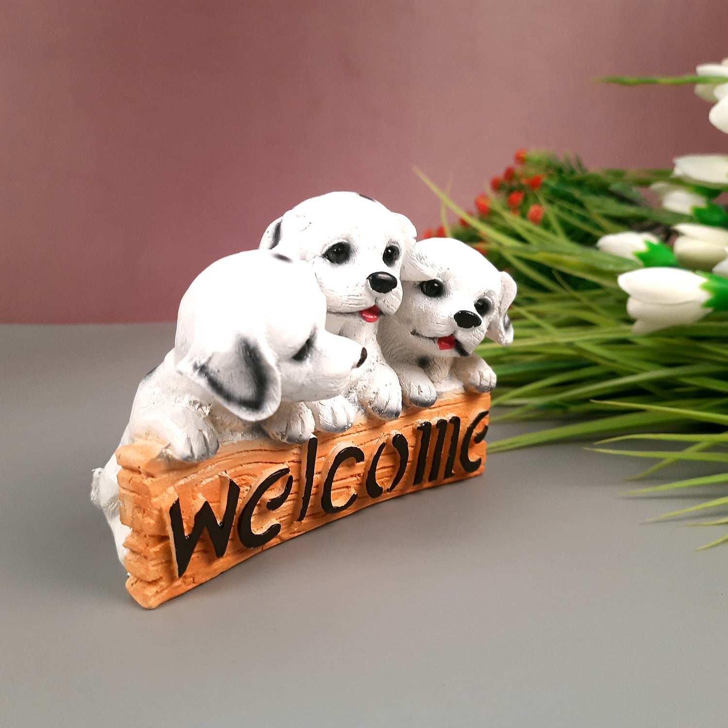 Welcome Dog Showpiece Statue | Animal Figurine - for Door, Entrance, Living Room, Kitchen Decor, House Warming Gifts - 6 Inch - Apkamart #Style_Design 1