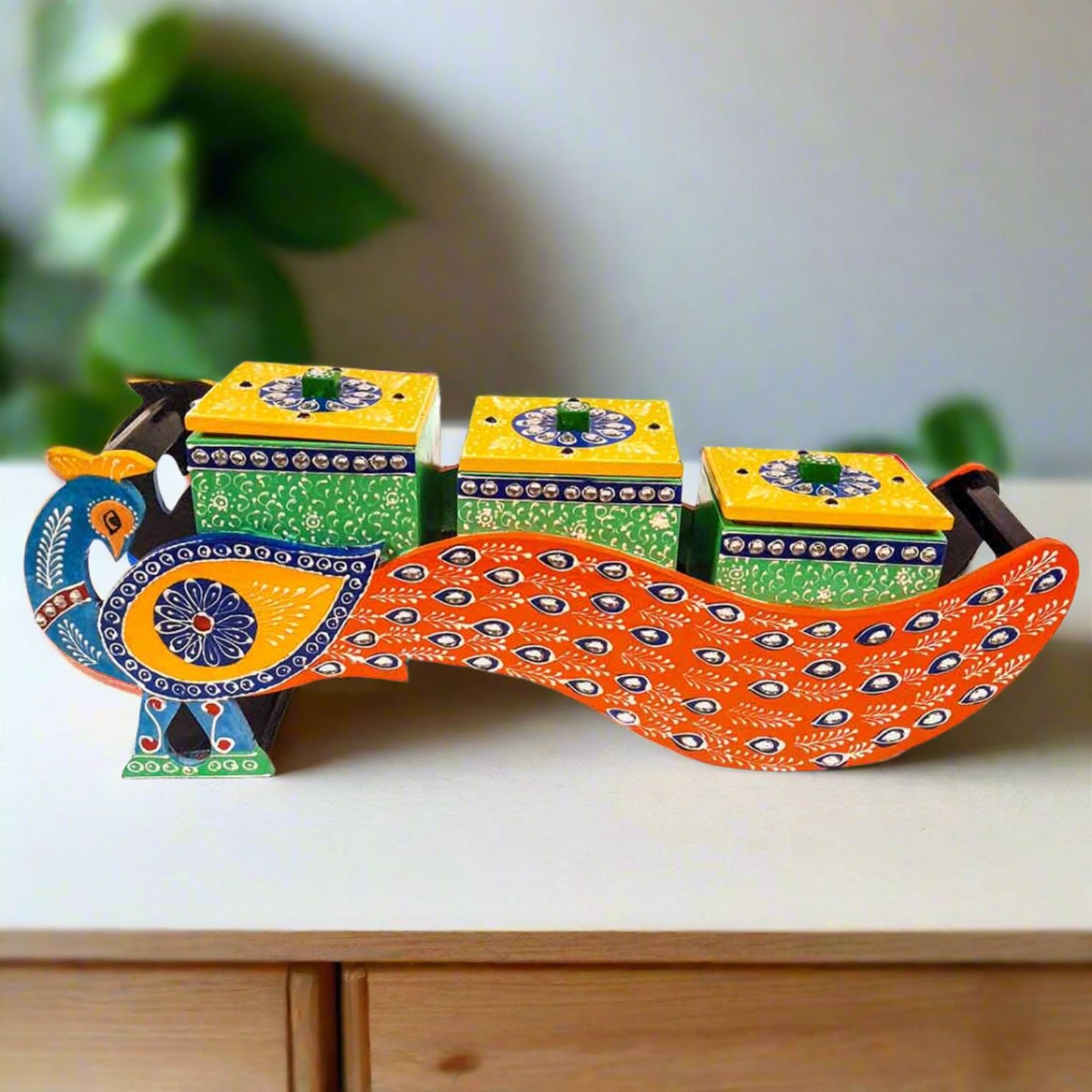 Dry Fruit Box with Lid - Peacock Design - For Serving & Dining Table Decor - ApkaMart