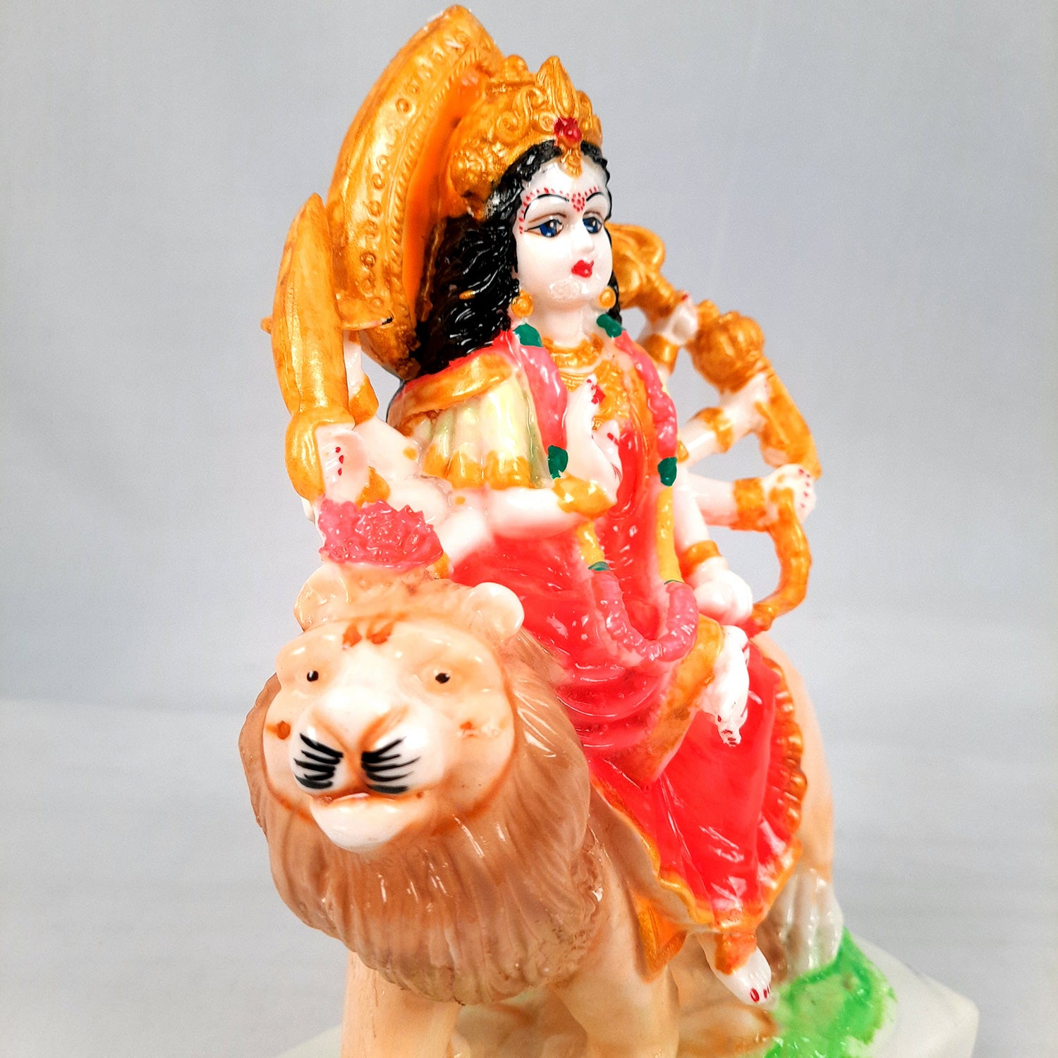 Durga Maa Sitting on Lion Statue | Sherawali Mata Rani Idol Murti - for Home Decor, Puja Room, Office Desk & Gift - 10 Inch - apkamart
