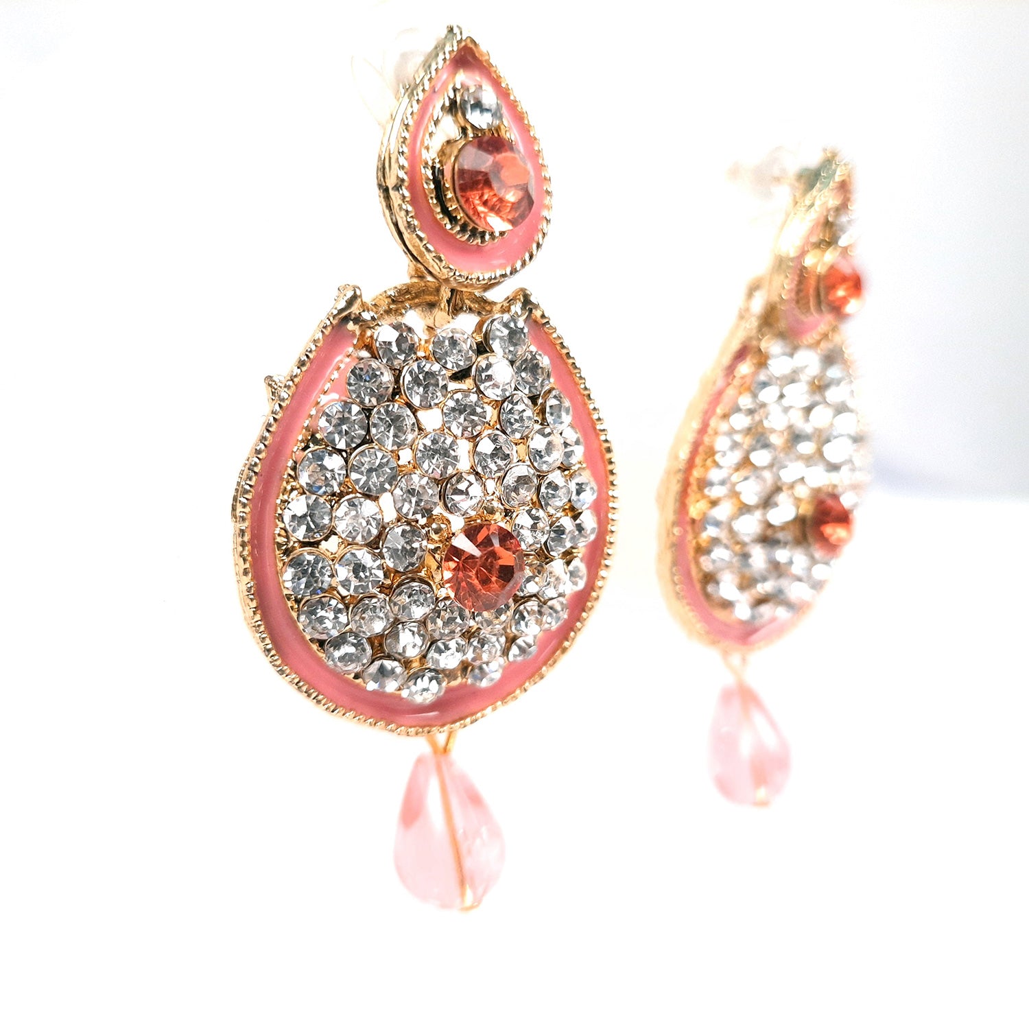 Earrings - Pink Dangle Chandelier | American Diamond Jewelry | Latest Stylish Fashion Jewellery | Gifts for Her, Friendship Day, Valentine's Day Gift - apkamart