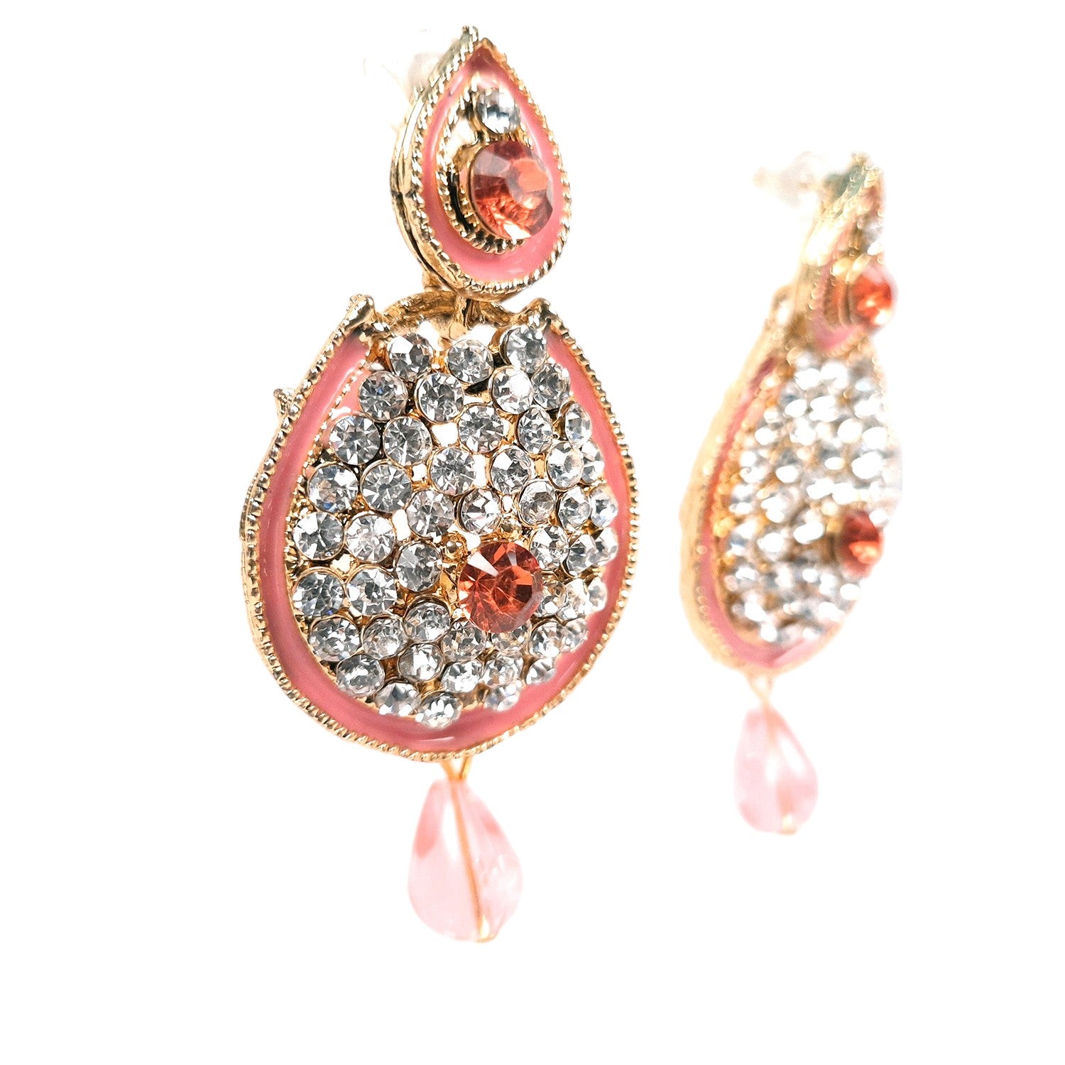 Earrings - Pink Dangle Chandelier | American Diamond Jewelry | Latest Stylish Fashion Jewellery | Gifts for Her, Friendship Day, Valentine's Day Gift - apkamart