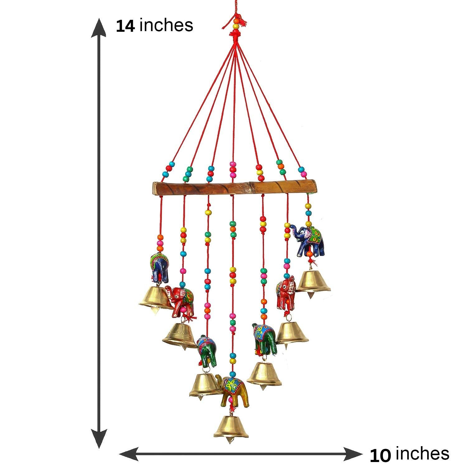 Latkan Toran Wall Hanging Set | Rajasthani Traditional Hangings with Bells - Elephant Design - For Main Door, Entrance, Wedding, Home, Diwali Decoration - 14 Inch (Pack Of 2)