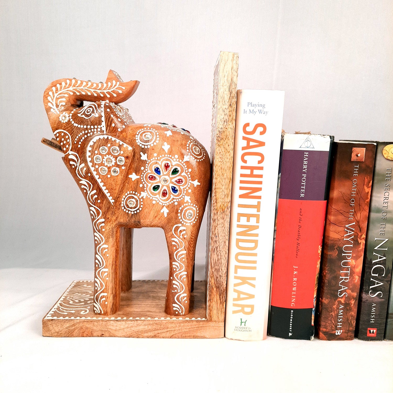Book Ends - Wooden Elephant Design | Book Holders Stand | Bookend Desk Organizer - For Home, Table, Desk, Office, Study Kids Room & Gifts - 14 Inch - apkamart