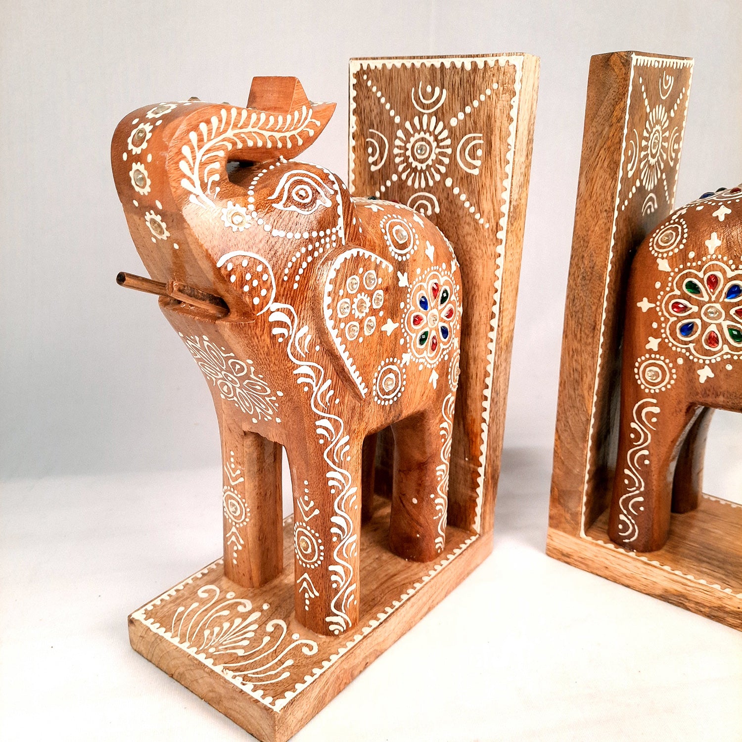 Book Ends - Wooden Elephant Design | Book Holders Stand | Bookend Desk Organizer - For Home, Table, Desk, Office, Study Kids Room & Gifts - 14 Inch - apkamart