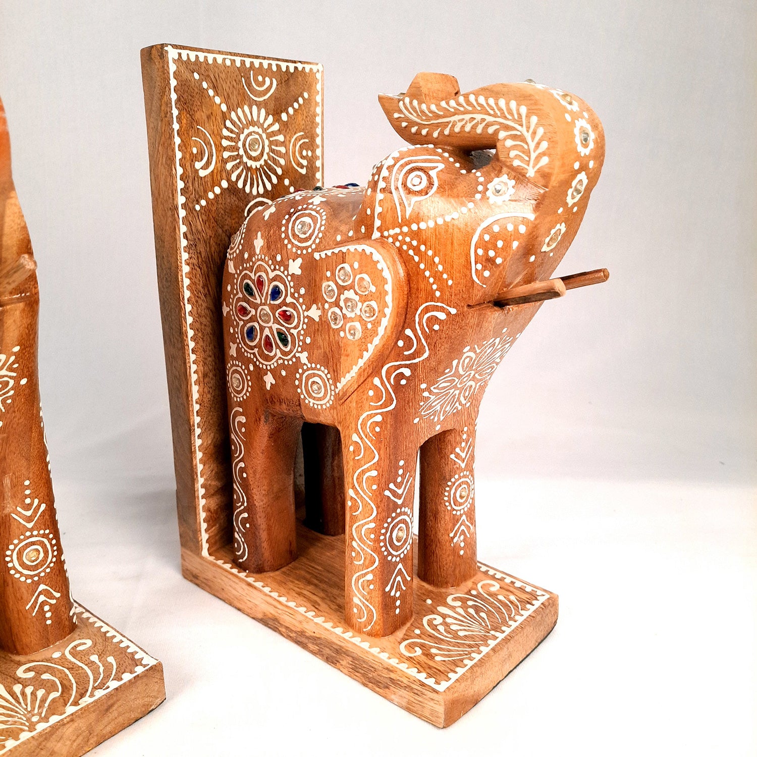 Book Ends - Wooden Elephant Design | Book Holders Stand | Bookend Desk Organizer - For Home, Table, Desk, Office, Study Kids Room & Gifts - 14 Inch - apkamart