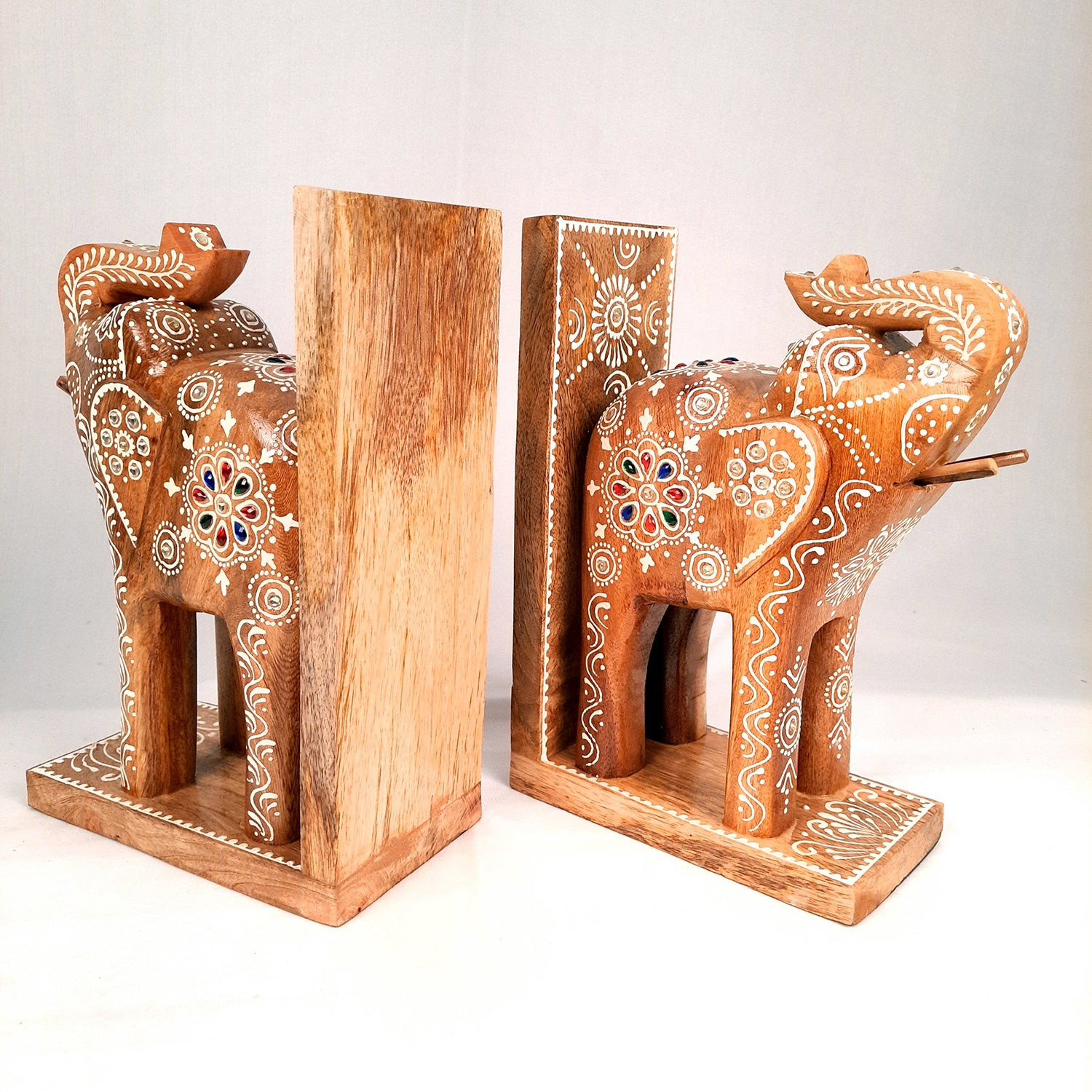 Book Ends - Wooden Elephant Design | Book Holders Stand | Bookend Desk Organizer - For Home, Table, Desk, Office, Study Kids Room & Gifts - 14 Inch - apkamart