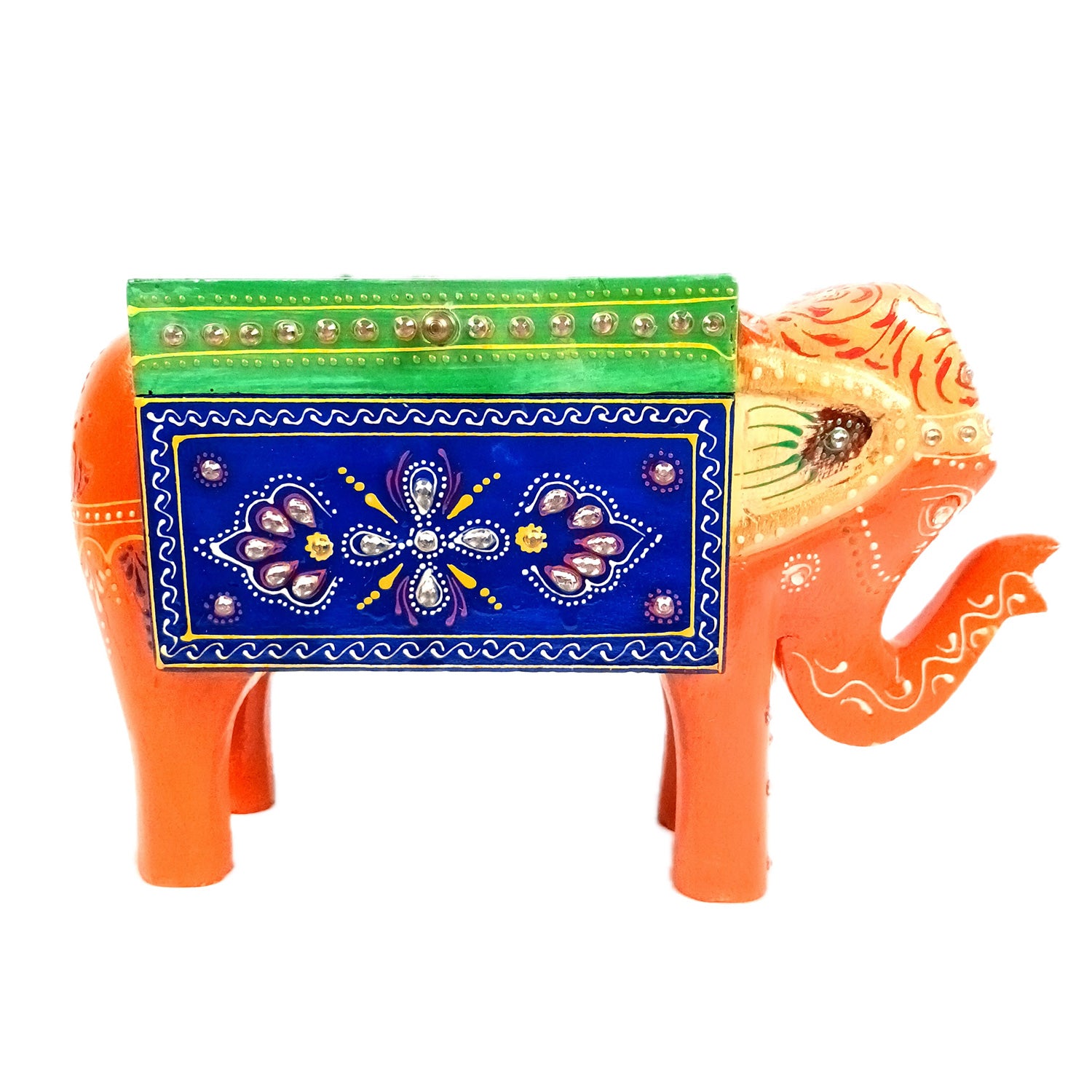 Jewellery Box - Elephant Design | Decorative Wooden Jewelry Box | Multipurpose Storage Box - For Home, Table Decor, Earring, Necklace & Gifts - Apkamart #Color_Orange