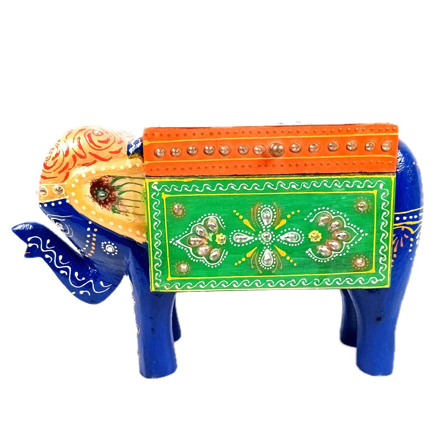 Jewellery Box - Elephant Design | Decorative Wooden Jewelry Box | Multipurpose Storage Box - For Home, Table Decor, Earring, Necklace & Gifts - Apkamart #Color_Blue