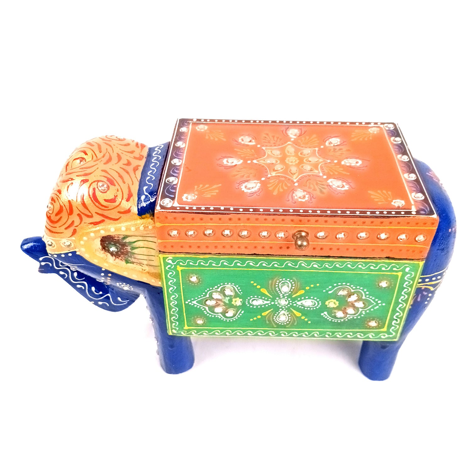 Jewellery Box - Elephant Design | Decorative Wooden Jewelry Box | Multipurpose Storage Box - For Home, Table Decor, Earring, Necklace & Gifts - Apkamart #Color_Blue