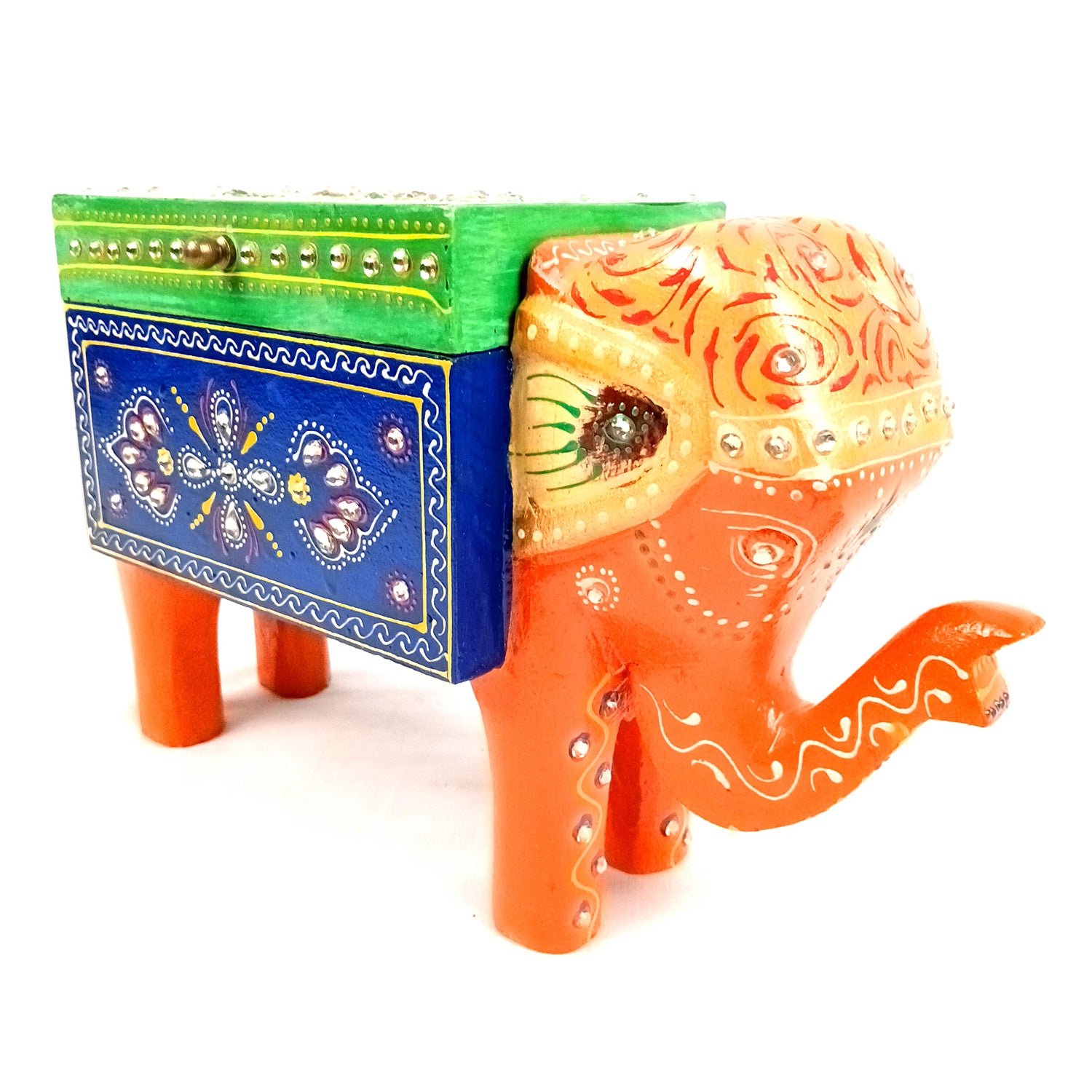 Jewellery Box - Elephant Design | Decorative Wooden Jewelry Box | Multipurpose Storage Box - For Home, Table Decor, Earring, Necklace & Gifts - Apkamart #Color_Orange