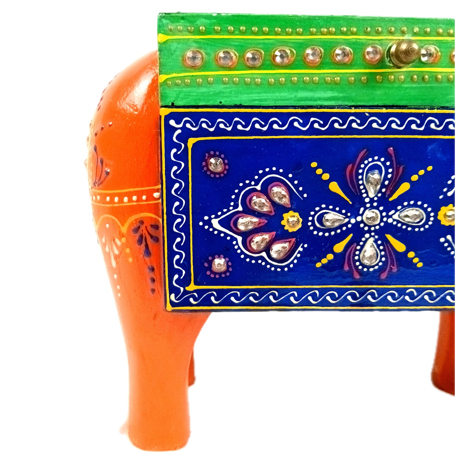 Jewellery Box - Elephant Design | Decorative Wooden Jewelry Box | Multipurpose Storage Box - For Home, Table Decor, Earring, Necklace & Gifts - Apkamart #Color_Orange