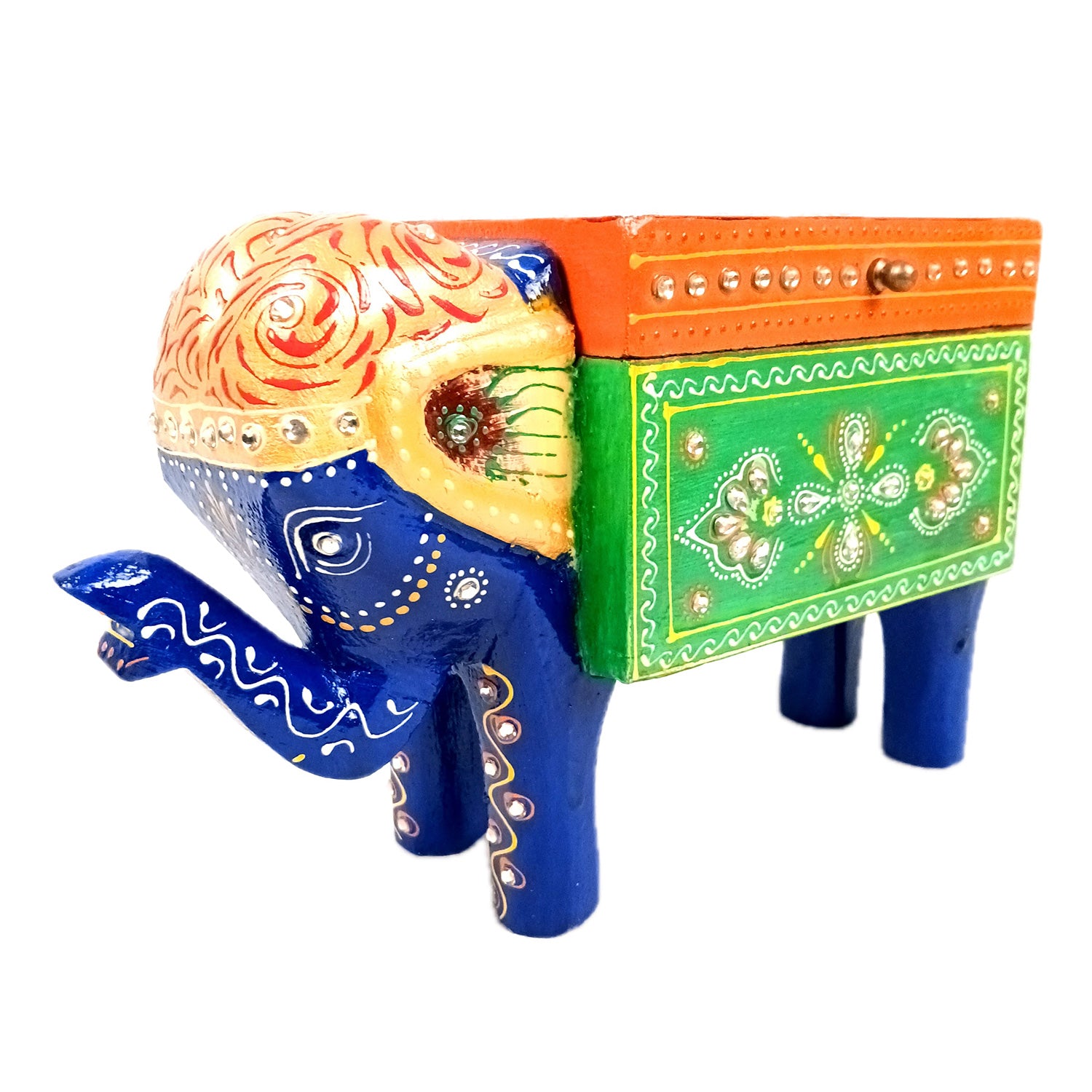 Jewellery Box - Elephant Design | Decorative Wooden Jewelry Box | Multipurpose Storage Box - For Home, Table Decor, Earring, Necklace & Gifts - Apkamart #Color_Blue