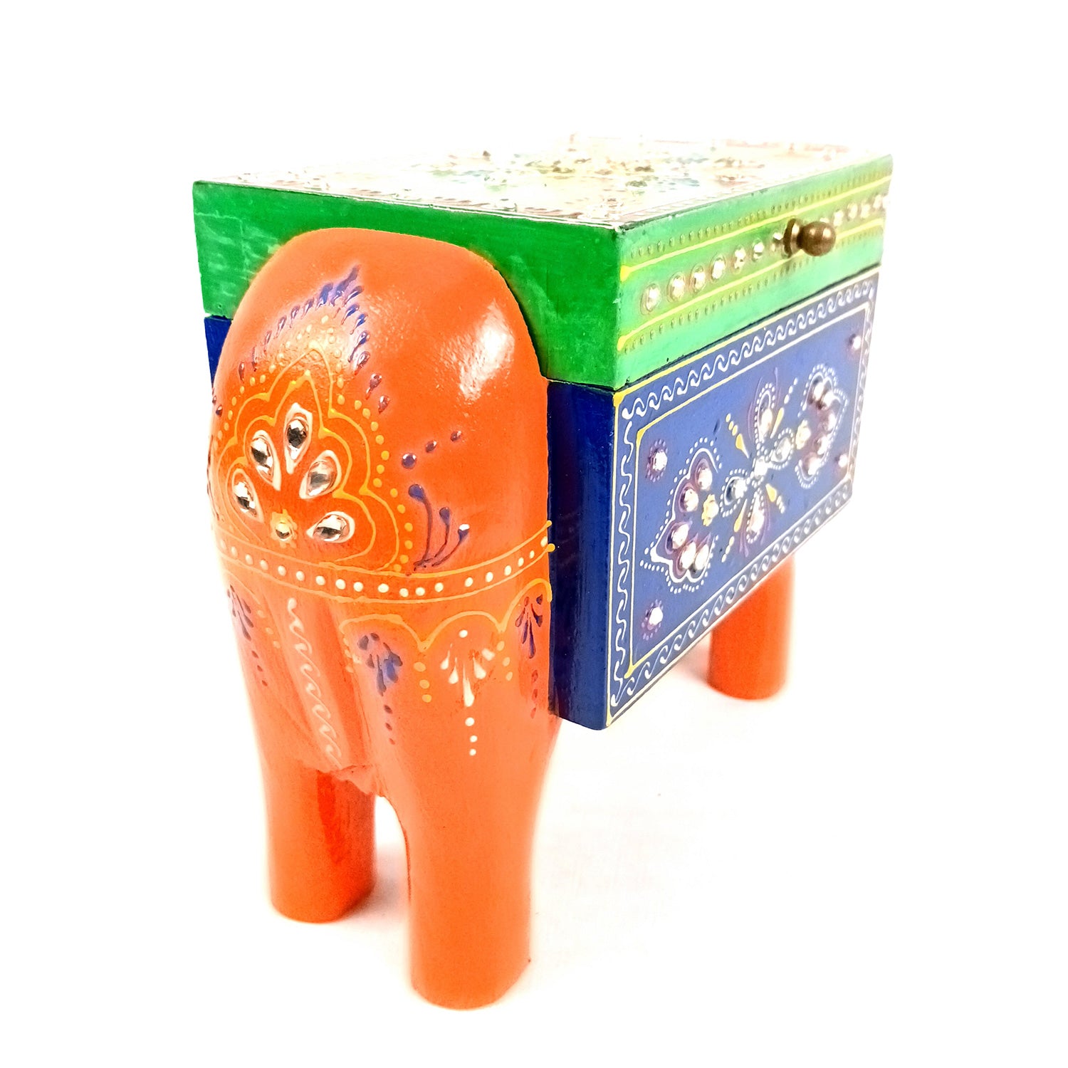 Jewellery Box - Elephant Design | Decorative Wooden Jewelry Box | Multipurpose Storage Box - For Home, Table Decor, Earring, Necklace & Gifts - Apkamart #Color_Orange