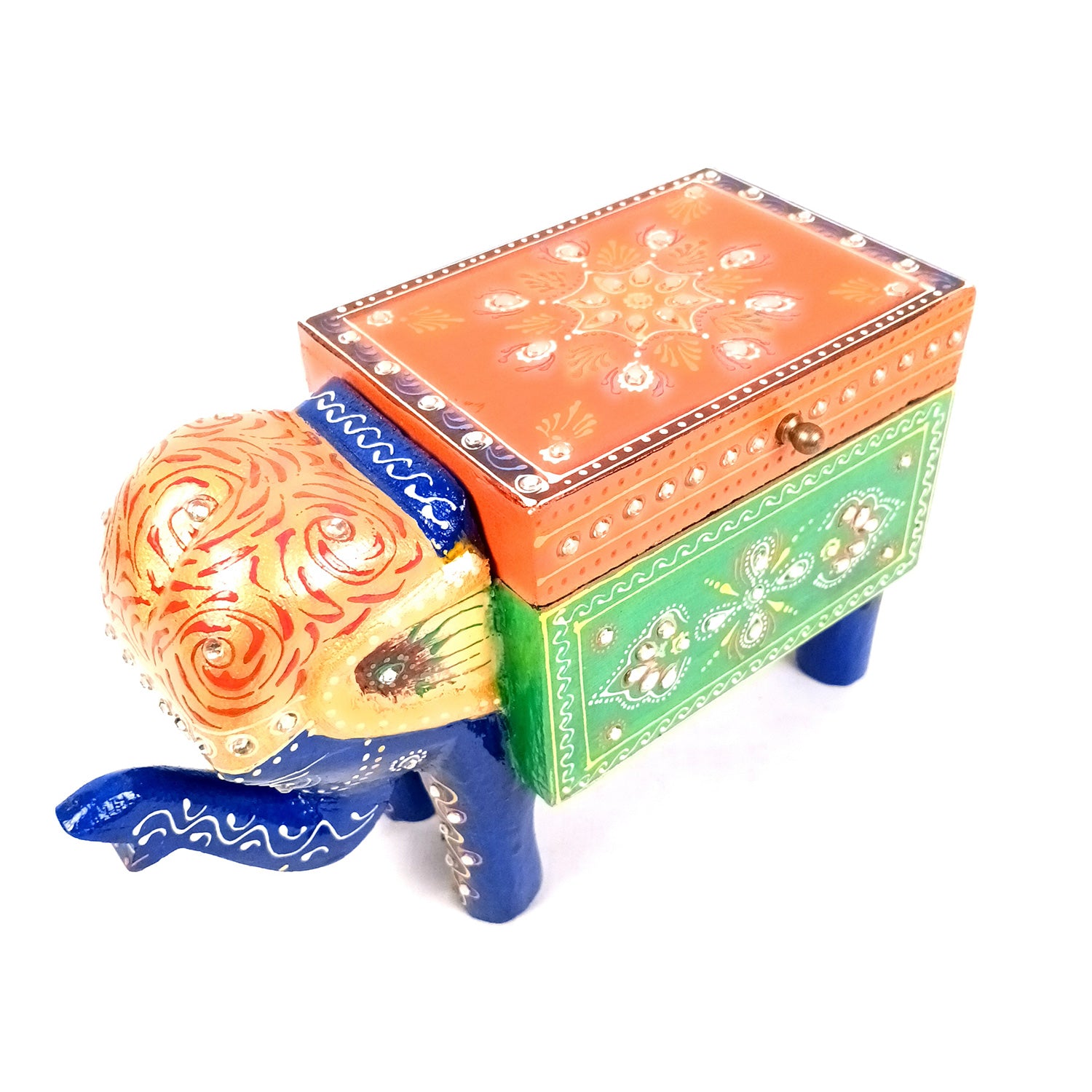 Jewellery Box - Elephant Design | Decorative Wooden Jewelry Box | Multipurpose Storage Box - For Home, Table Decor, Earring, Necklace & Gifts - Apkamart #Color_Blue