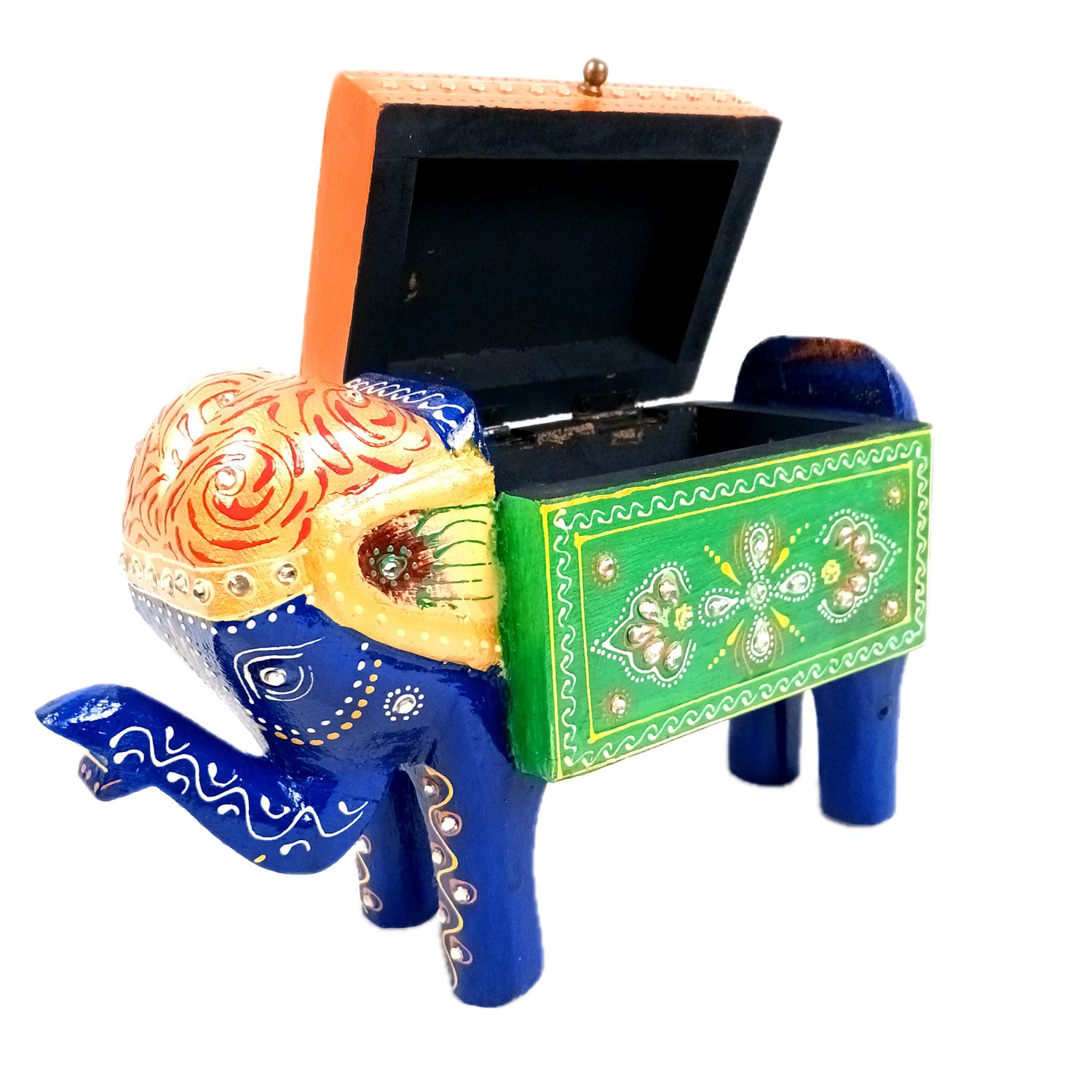 Jewellery Box - Elephant Design | Decorative Wooden Jewelry Box | Multipurpose Storage Box - For Home, Table Decor, Earring, Necklace & Gifts - Apkamart #Color_Blue