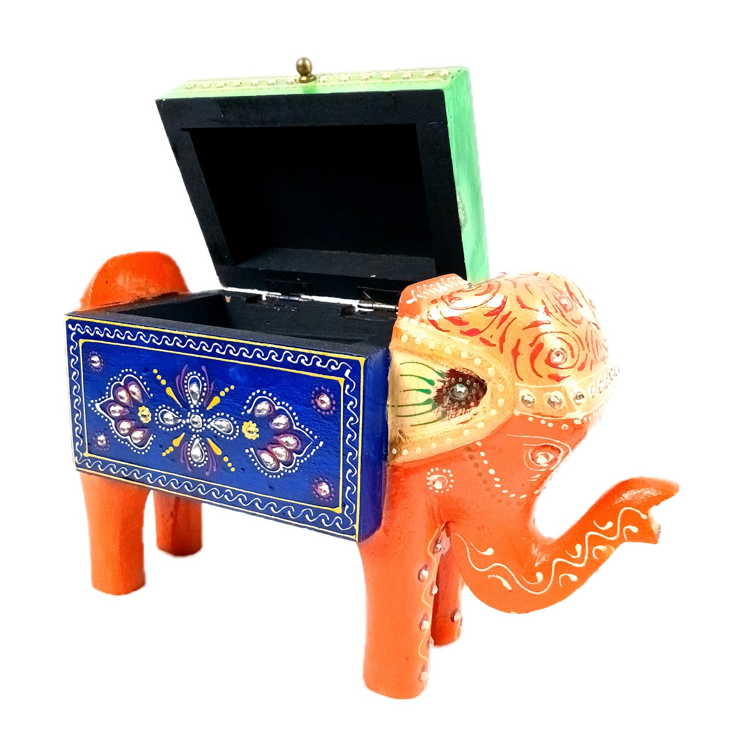 Jewellery Box - Elephant Design | Decorative Wooden Jewelry Box | Multipurpose Storage Box - For Home, Table Decor, Earring, Necklace & Gifts - Apkamart #Color_Orange