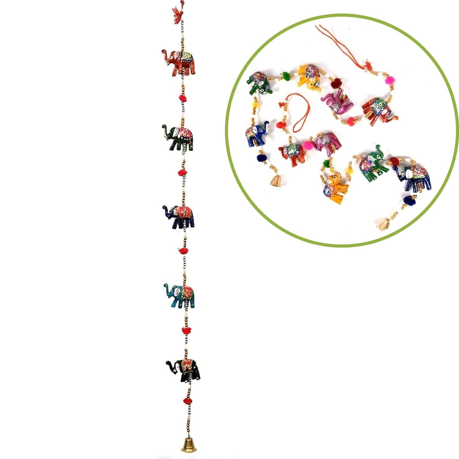 Latkan Toran Wall Hanging Set | Rajasthani Traditional Hangings with Bells - Elephant Design - For Main Door, Entrance, Wedding, Room, Home, Diwali Decoration - 33 Inch