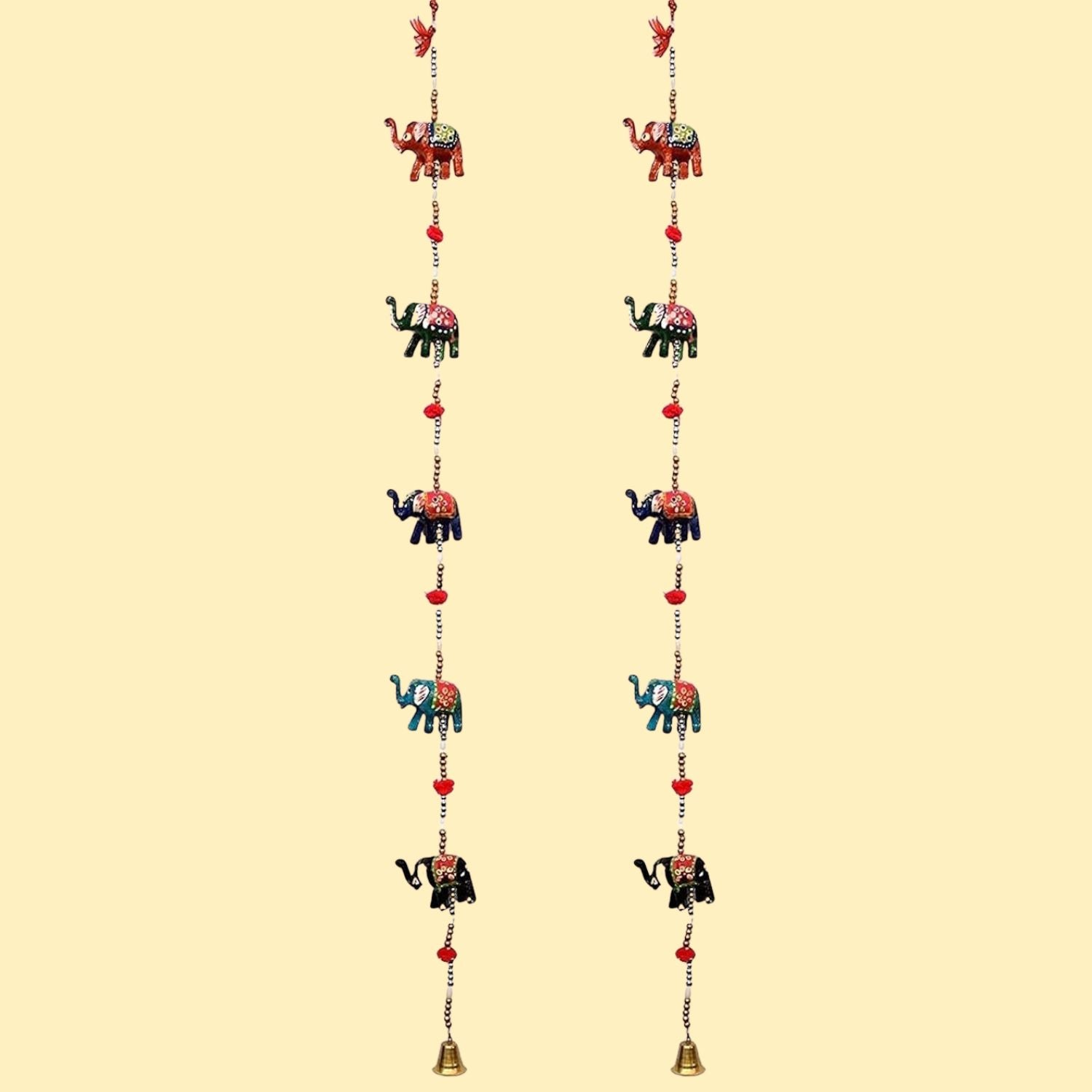 Latkan Toran Wall Hanging Set | Rajasthani Traditional Hangings with Bells - Elephant Design - For Main Door, Entrance, Room, Home, Diwali Decoration - 33 Inch (Pack of 2) - Apkamart