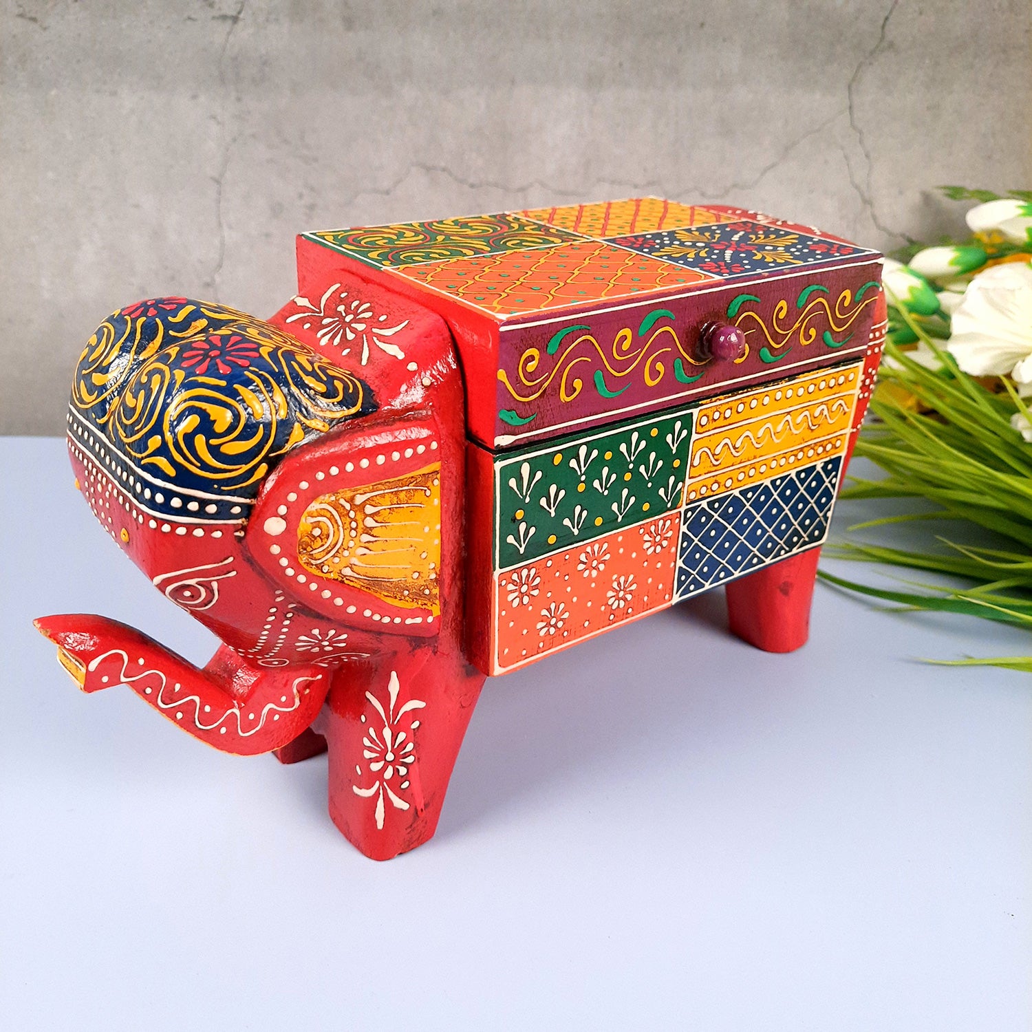 Jewellery Box - Elephant Design | Decorative Wooden Jewelry Box - For Earring, Necklace & Gifts - 11 Inch