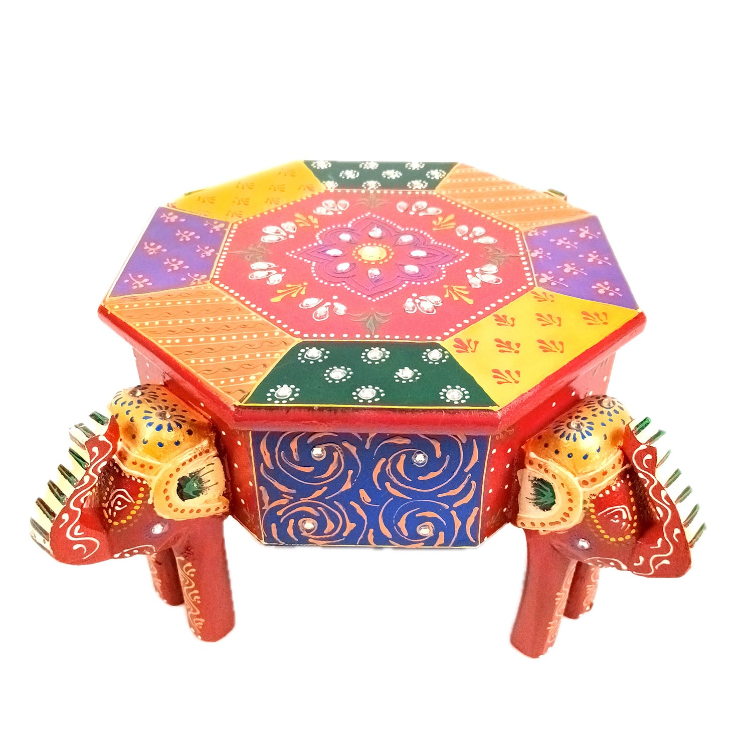 Jewellery Box Elephant Design | Wooden Multipurpose Jewelry Box - With Vibrant Hand Painting & Kundan Work - For Home, Table, Earring, Rings, Necklace & Gifts apkamart