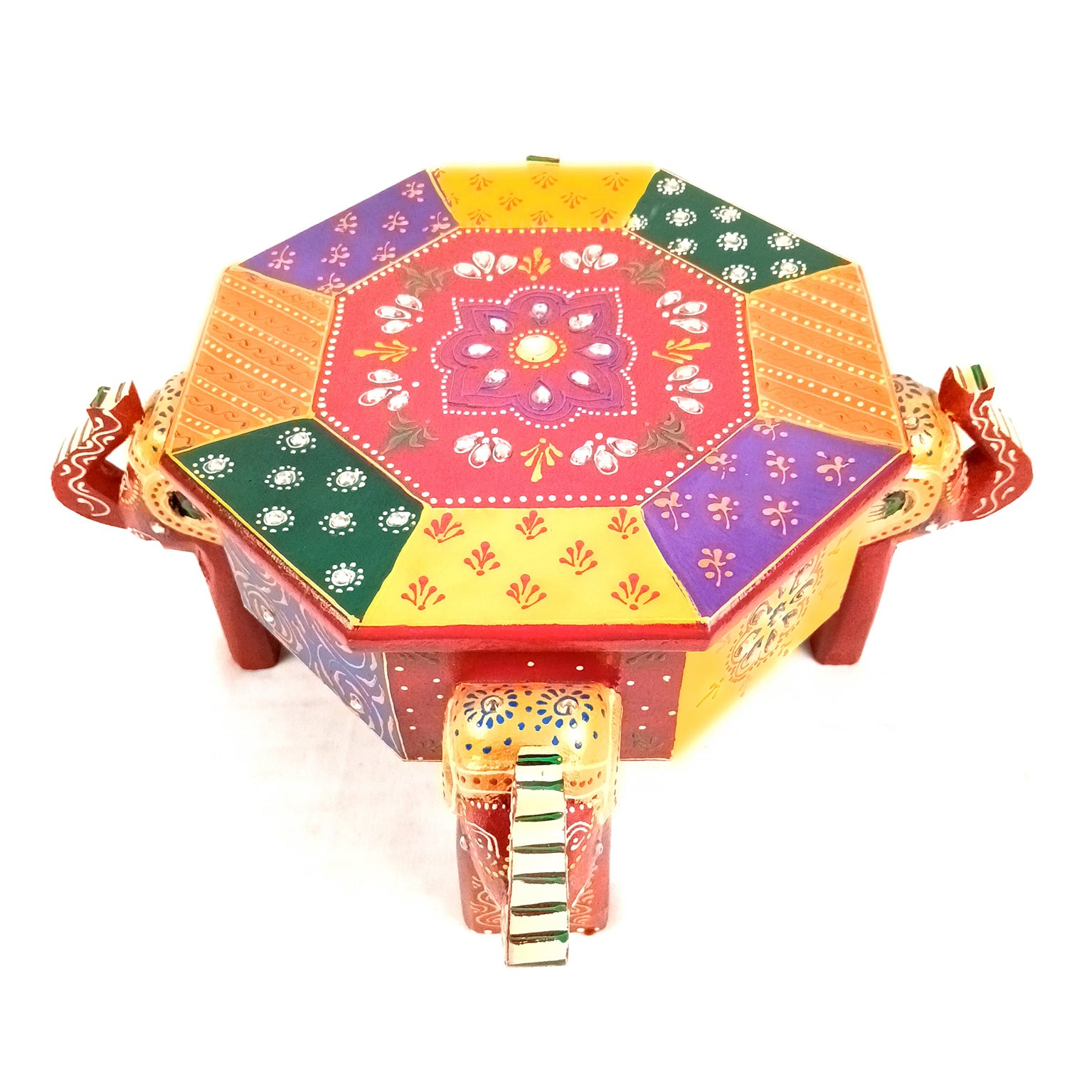 Jewellery Box Elephant Design | Wooden Multipurpose Jewelry Box - With Vibrant Hand Painting & Kundan Work - For Home, Table, Earring, Rings, Necklace & Gifts apkamart