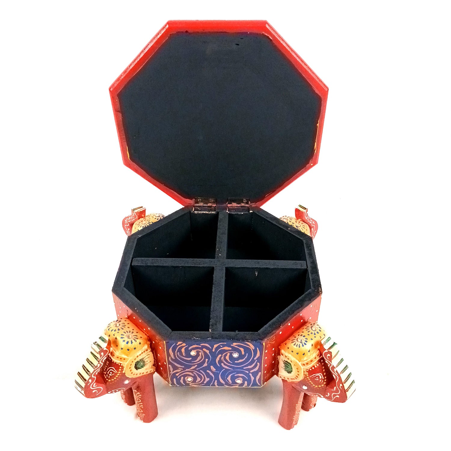 Jewellery Box Elephant Design | Wooden Multipurpose Jewelry Box - With Vibrant Hand Painting & Kundan Work - For Home, Table, Earring, Rings, Necklace & Gifts apkamart