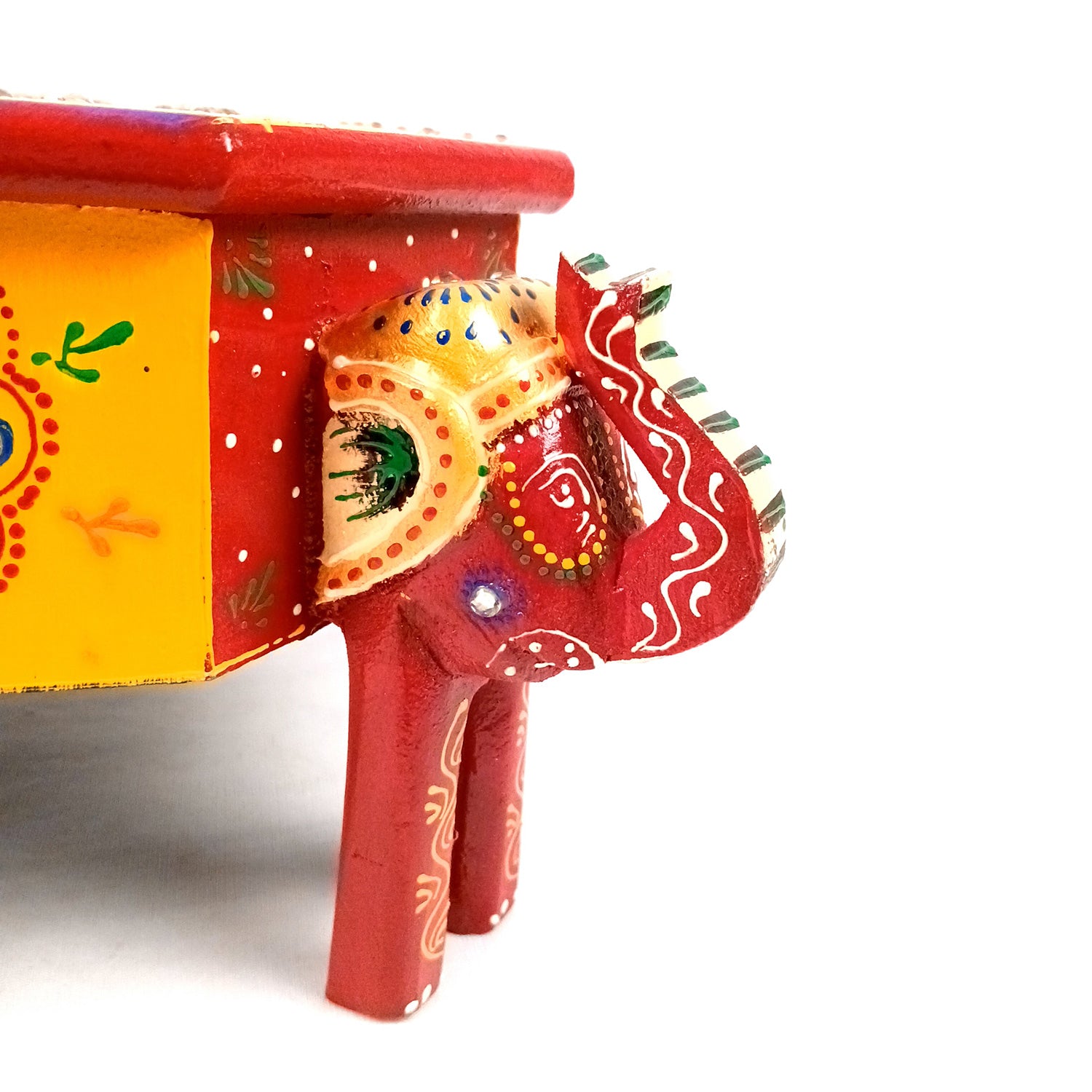 Jewellery Box Elephant Design | Wooden Multipurpose Jewelry Box - With Vibrant Hand Painting & Kundan Work - For Home, Table, Earring, Rings, Necklace & Gifts apkamart