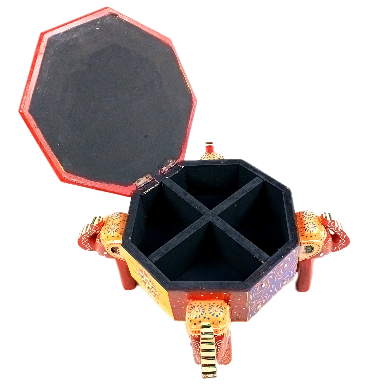 Jewellery Box Elephant Design | Wooden Multipurpose Jewelry Box - With Vibrant Hand Painting & Kundan Work - For Home, Table, Earring, Rings, Necklace & Gifts apkamart
