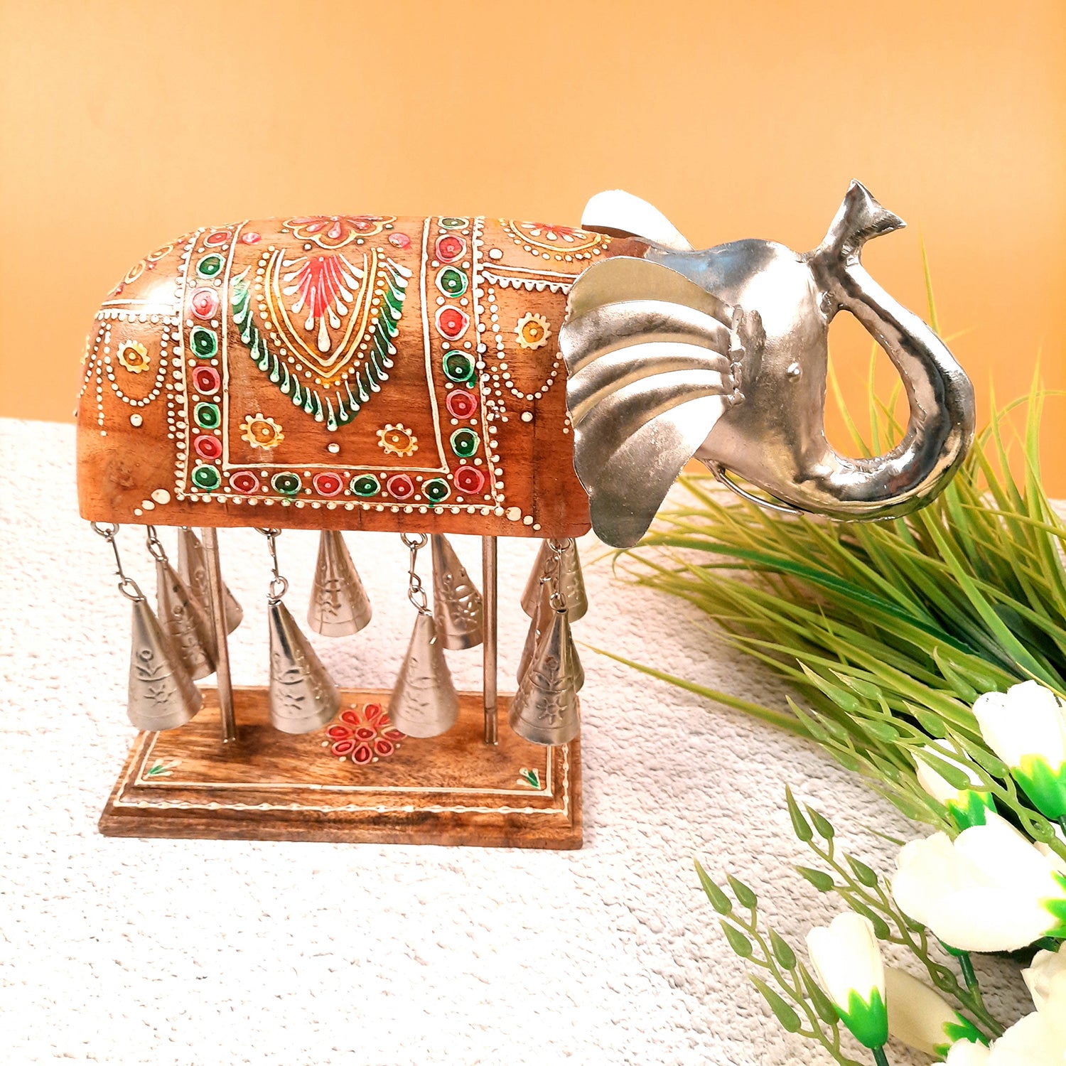 Elephant With Bells Showpiece for Home Decor | Stylish Table Decor & Gift Item | Elegant Figurine for Living Room, Bedroom & Office Decoration - 11 Inch - Apkamart #Style_Design 2