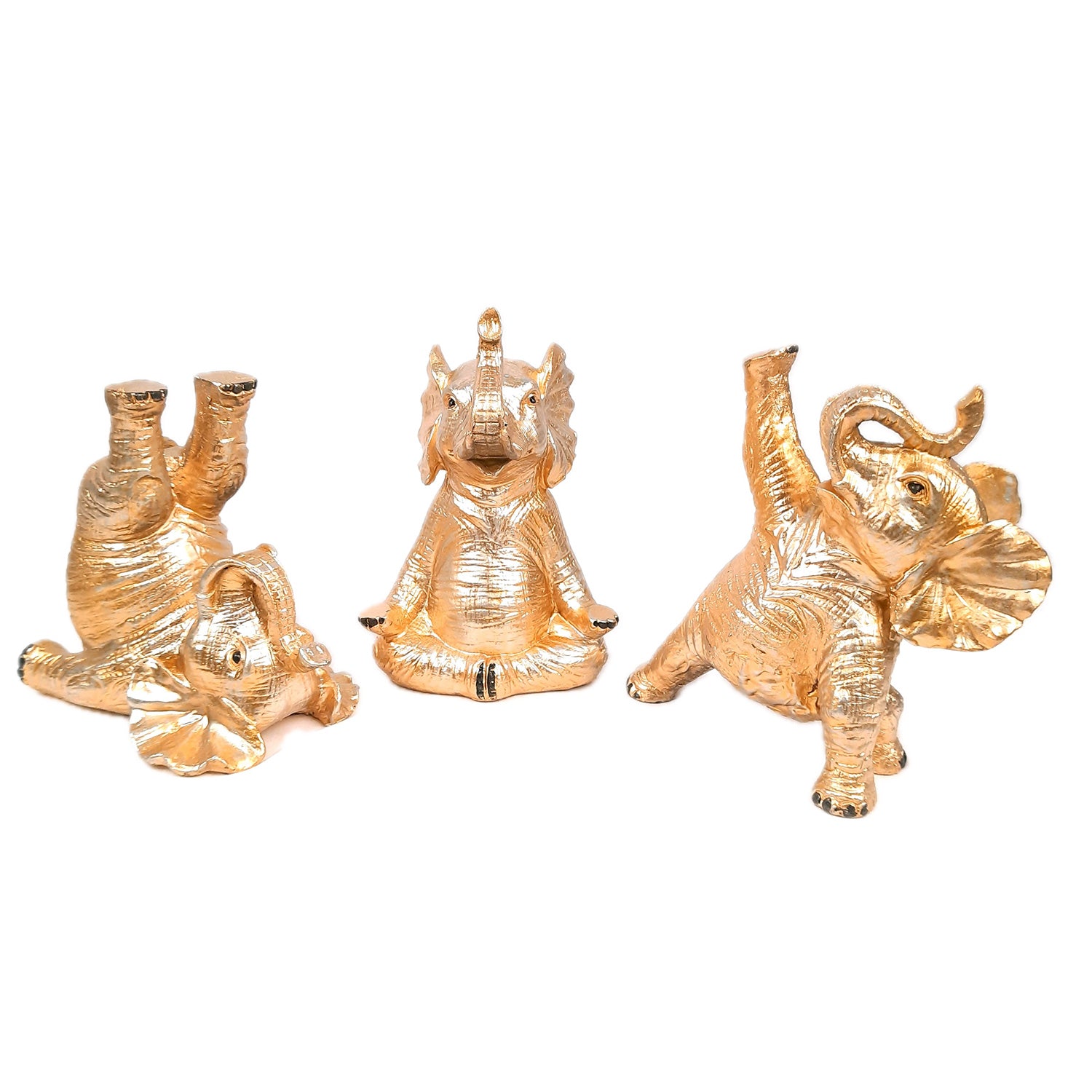 Elephant Statue - In Yoga Pose Showpiece Set | Elephant Figurines for Vastu & Good Luck - for Home Decor, Living Room, Office Desk & Gifts - Pack of 3 - Apkamart